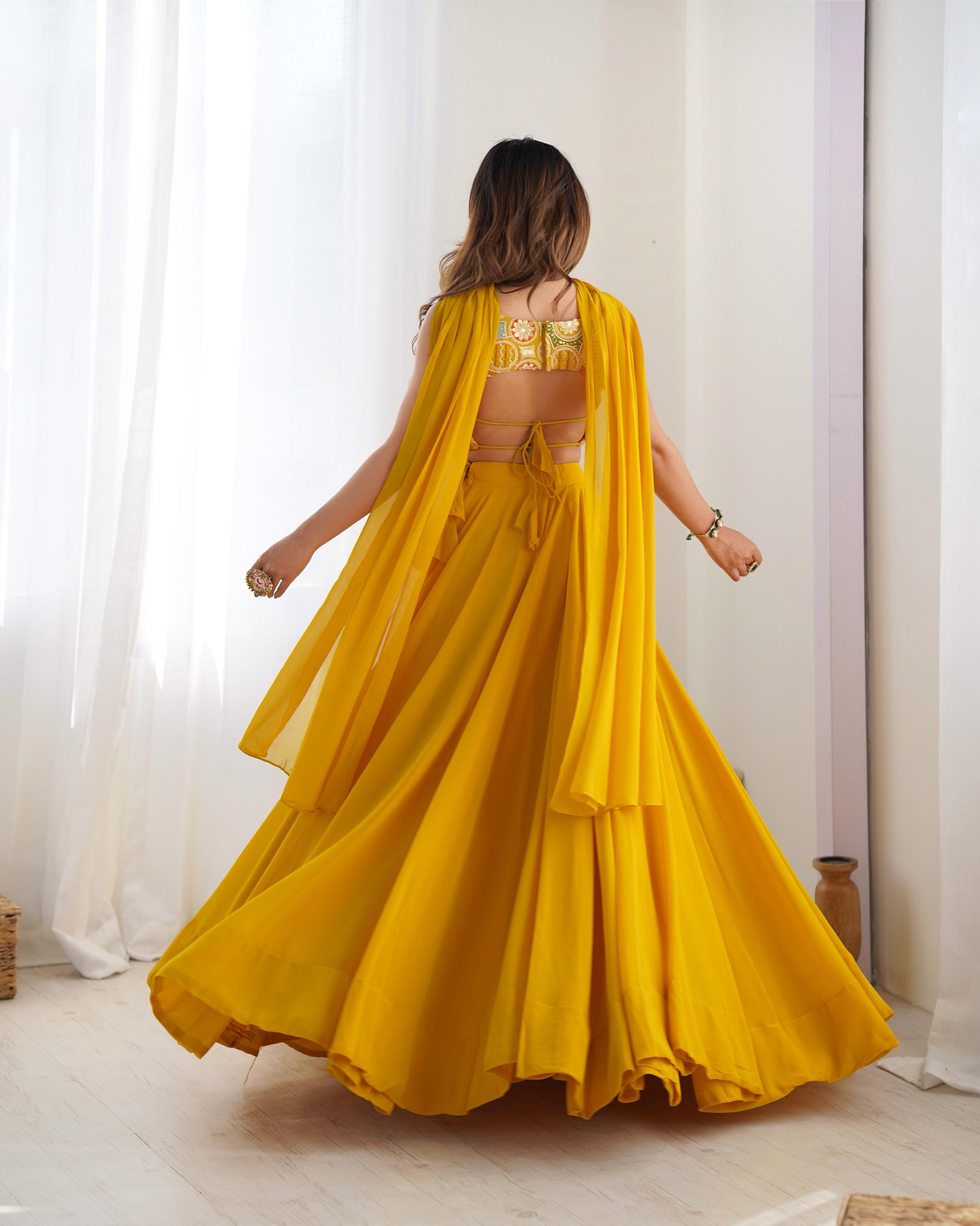 Yellow Pure Soft Georgette Lehenga Set With Huge Flair For Festive Occasion