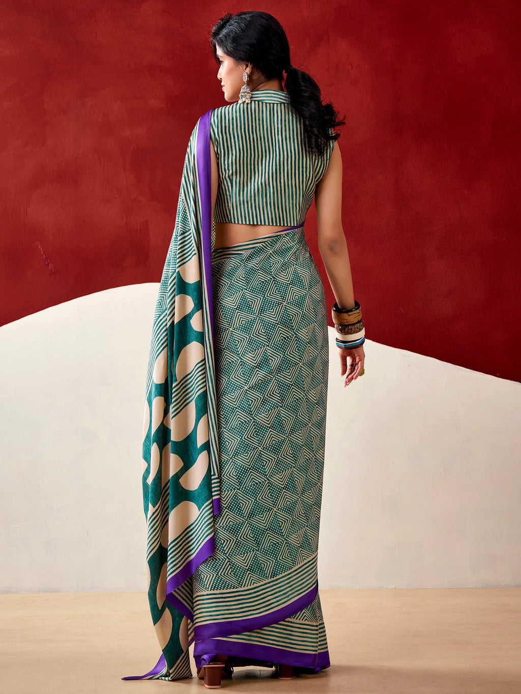 Bottle Green Gorgeous Digital Printed Satin Office Wear Saree With Blouse