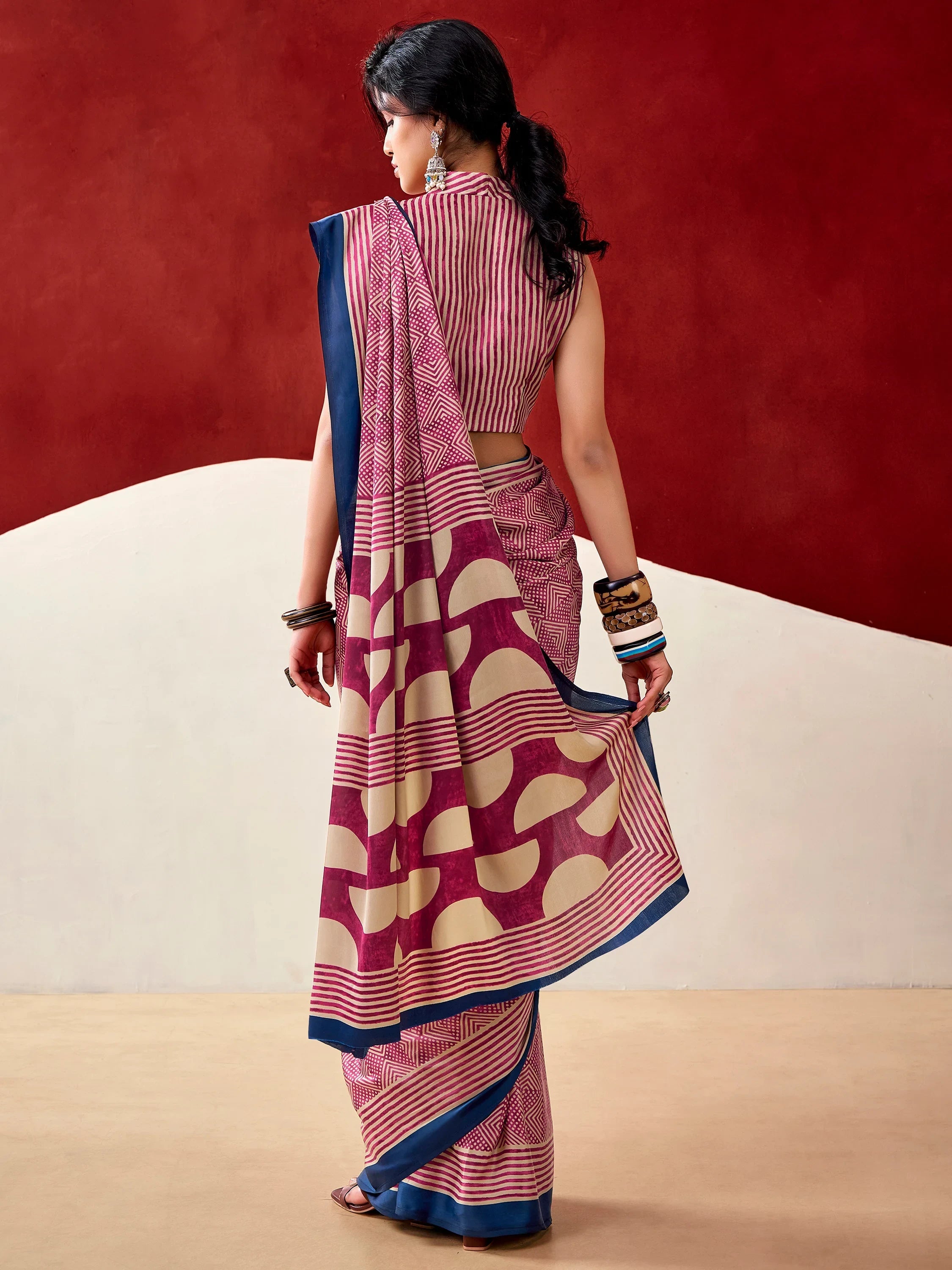 Pink Gorgeous Digital Printed Satin Office Wear Saree With Blouse