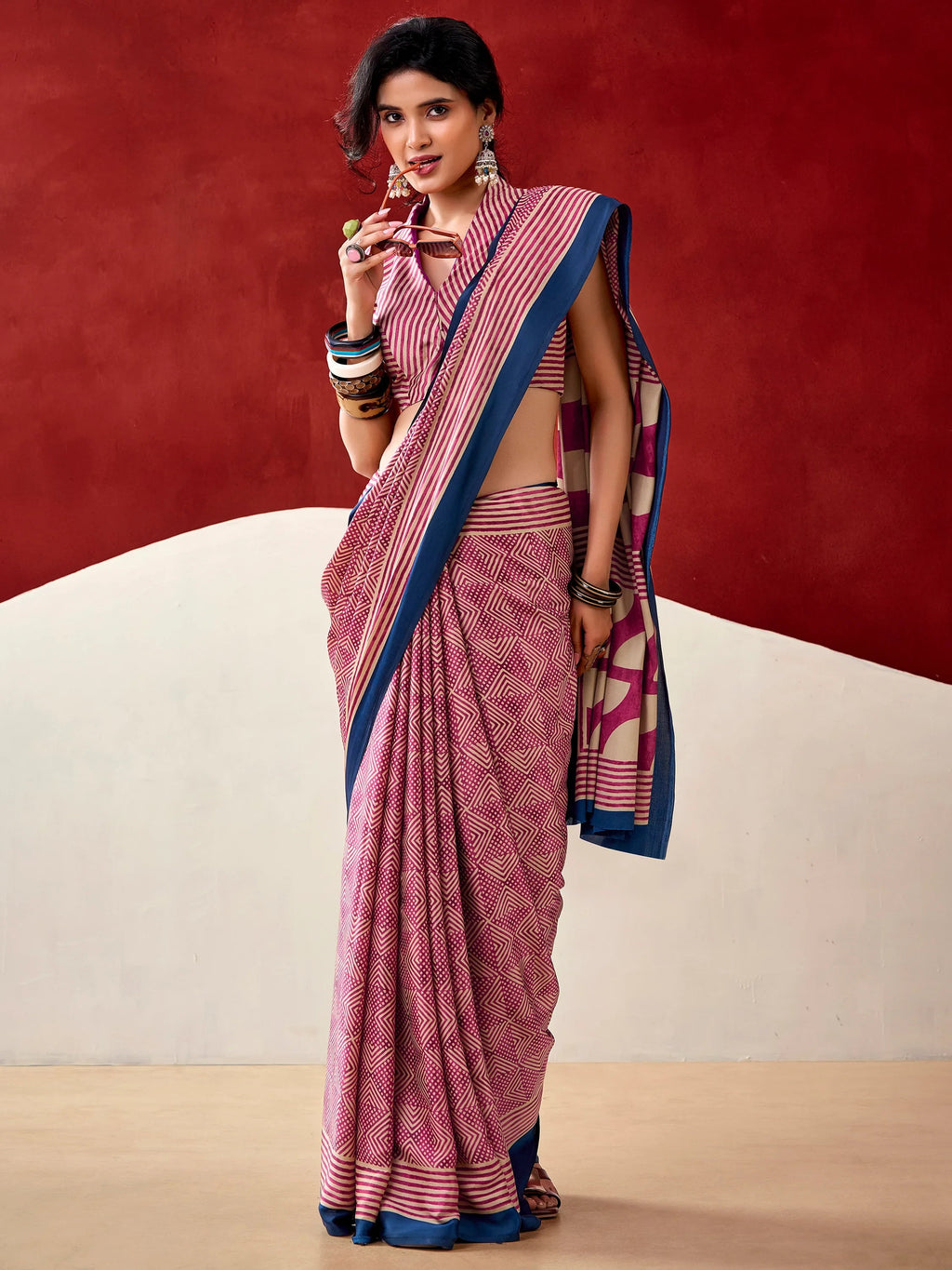 Pink Gorgeous Digital Printed Satin Office Wear Saree With Blouse