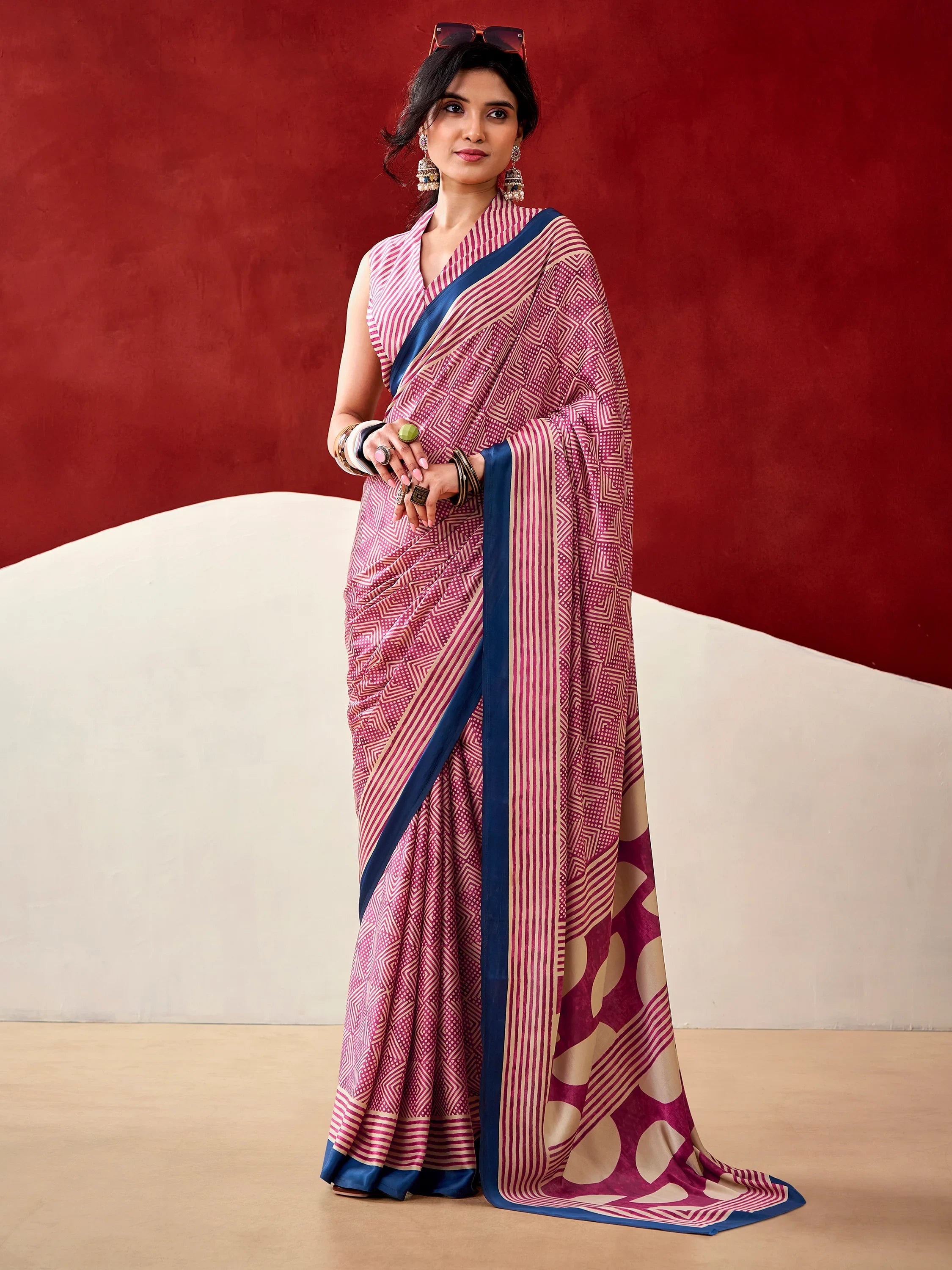 Pink Gorgeous Digital Printed Satin Office Wear Saree With Blouse