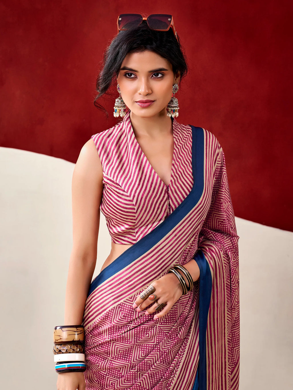 Pink Gorgeous Digital Printed Satin Office Wear Saree With Blouse