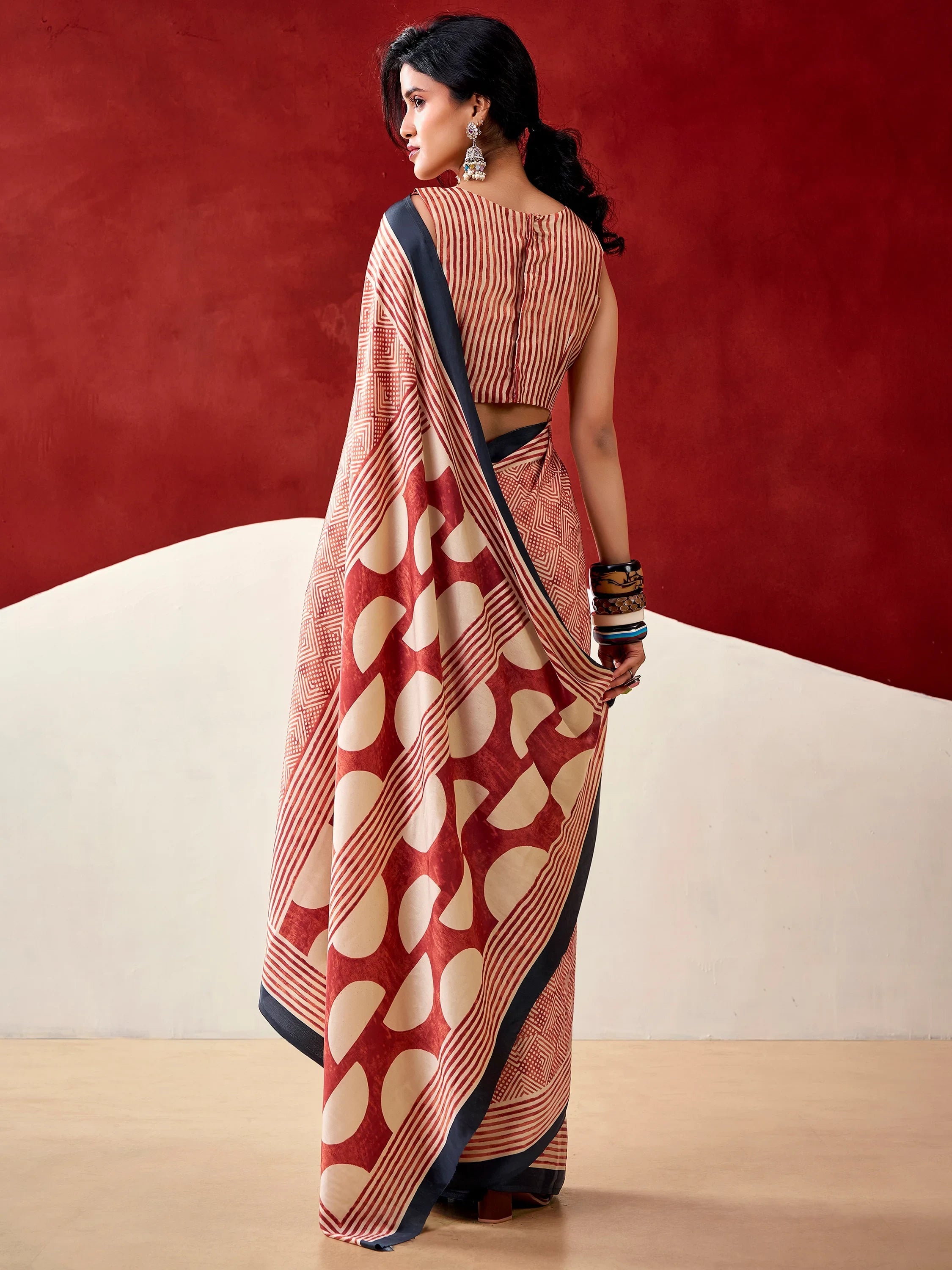 Rust Gorgeous Digital Printed Satin Office Wear Saree With Blouse