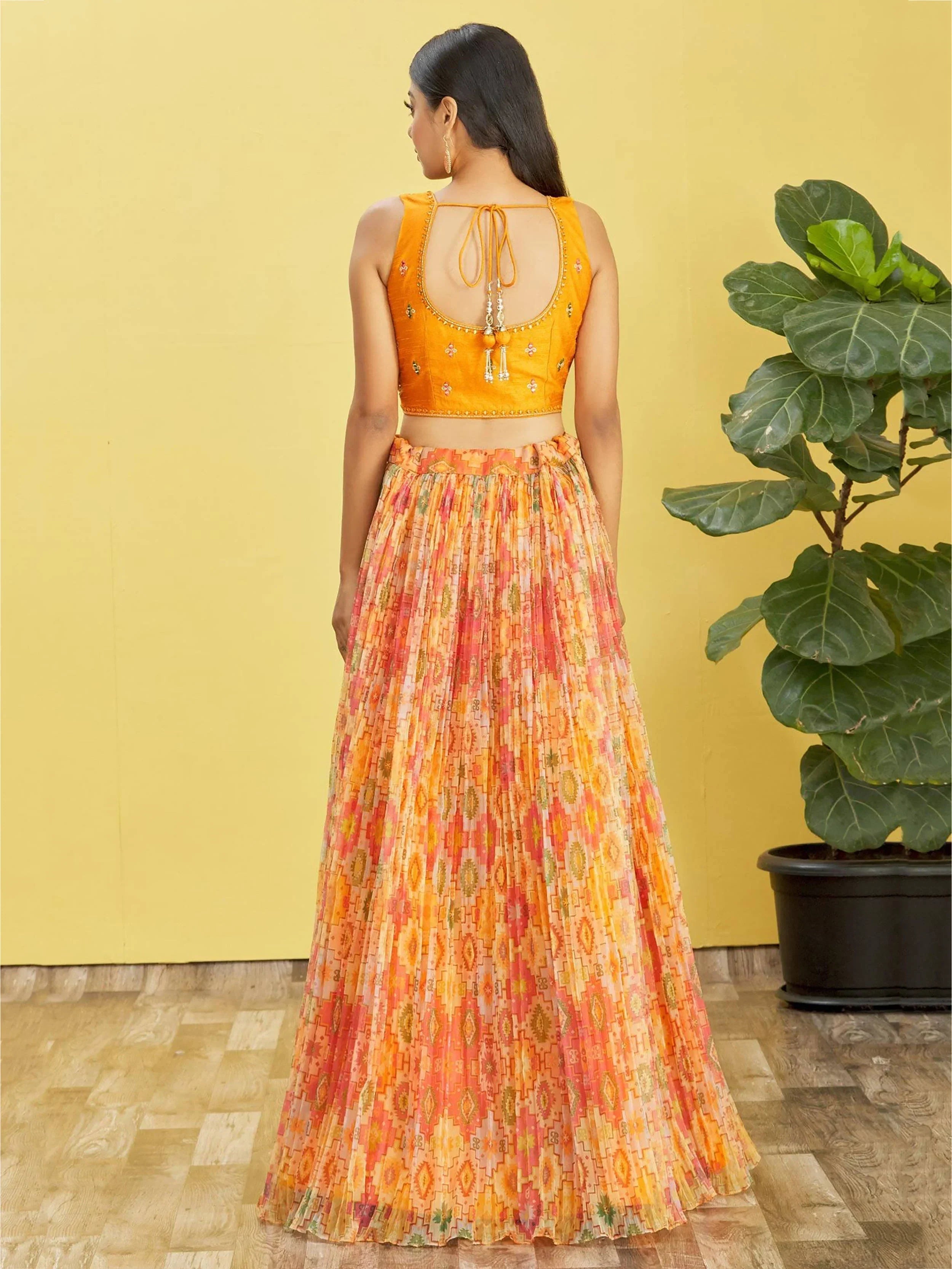 Bright Yellow Mirror Work Organza Function Wear Lehenga Choli