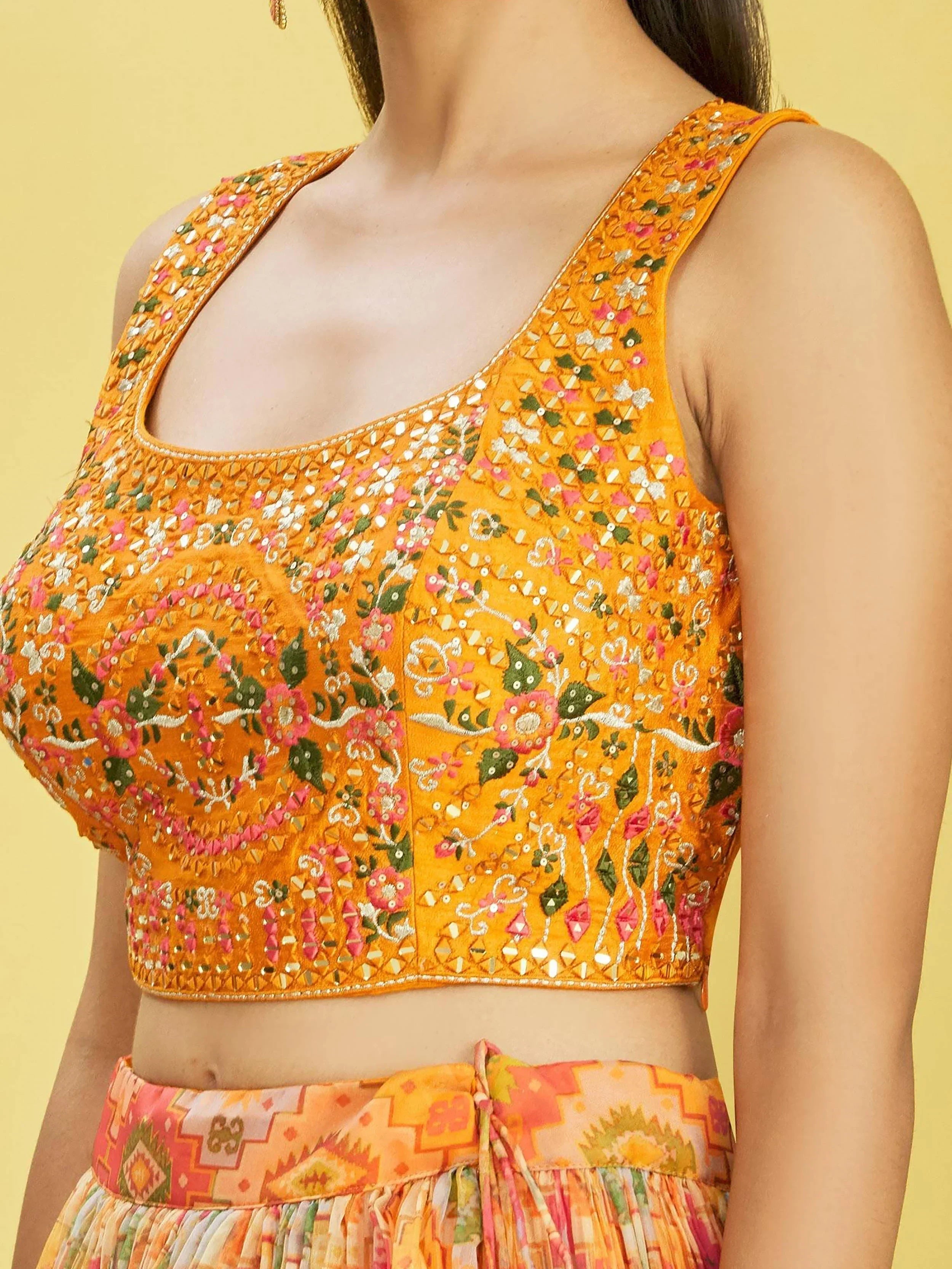 Bright Yellow Mirror Work Organza Function Wear Lehenga Choli