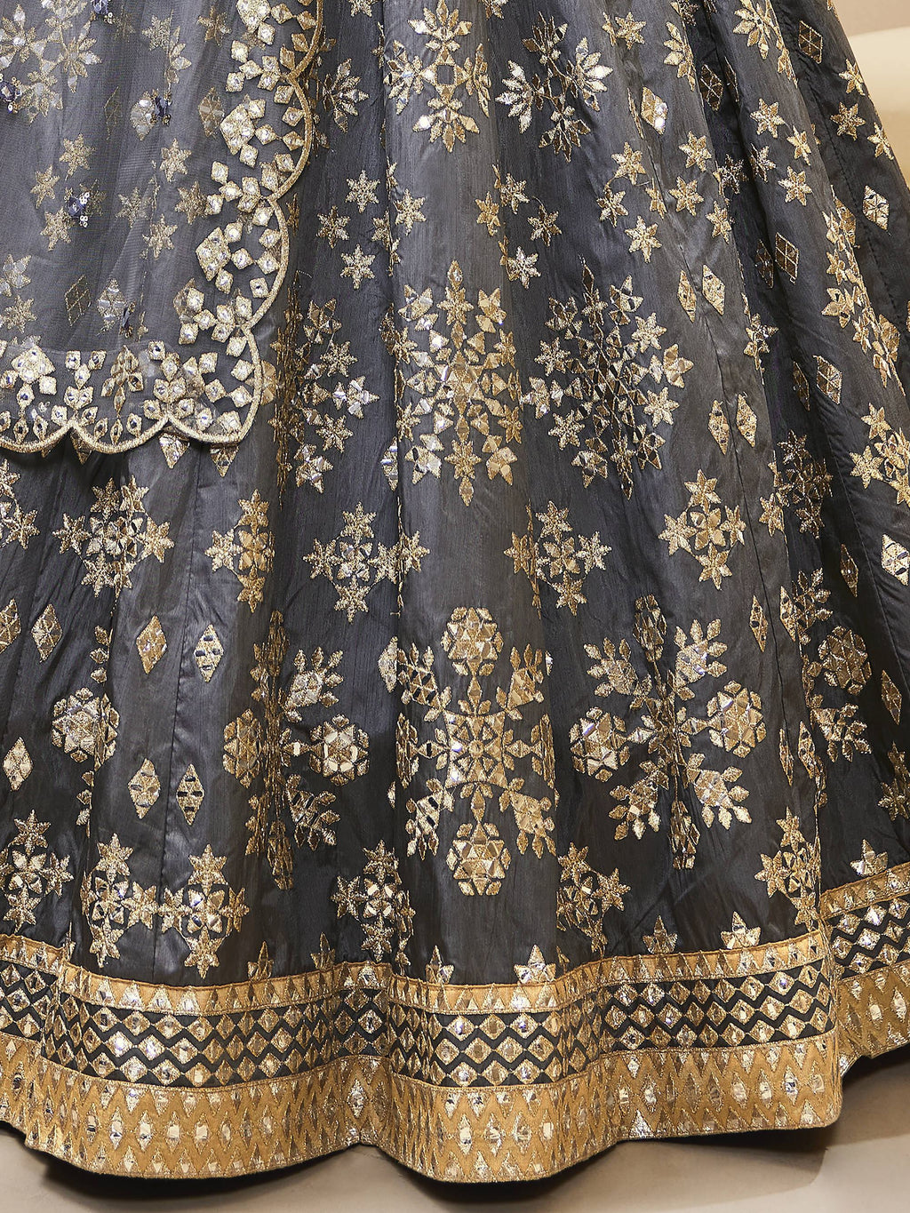 Charming Grey Embroidered Silk Function Wear Plus Size Lehenga Choli