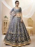 Charming Grey Embroidered Silk Function Wear Plus Size Lehenga Choli