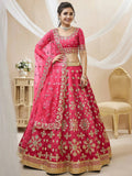 Stunning Pink Embroidered Silk Sangeet Wear Plus Size Lehenga Choli