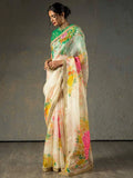 Off White Sabyasachi Off Floral Orangza Wedding Wear Saree With Blouse