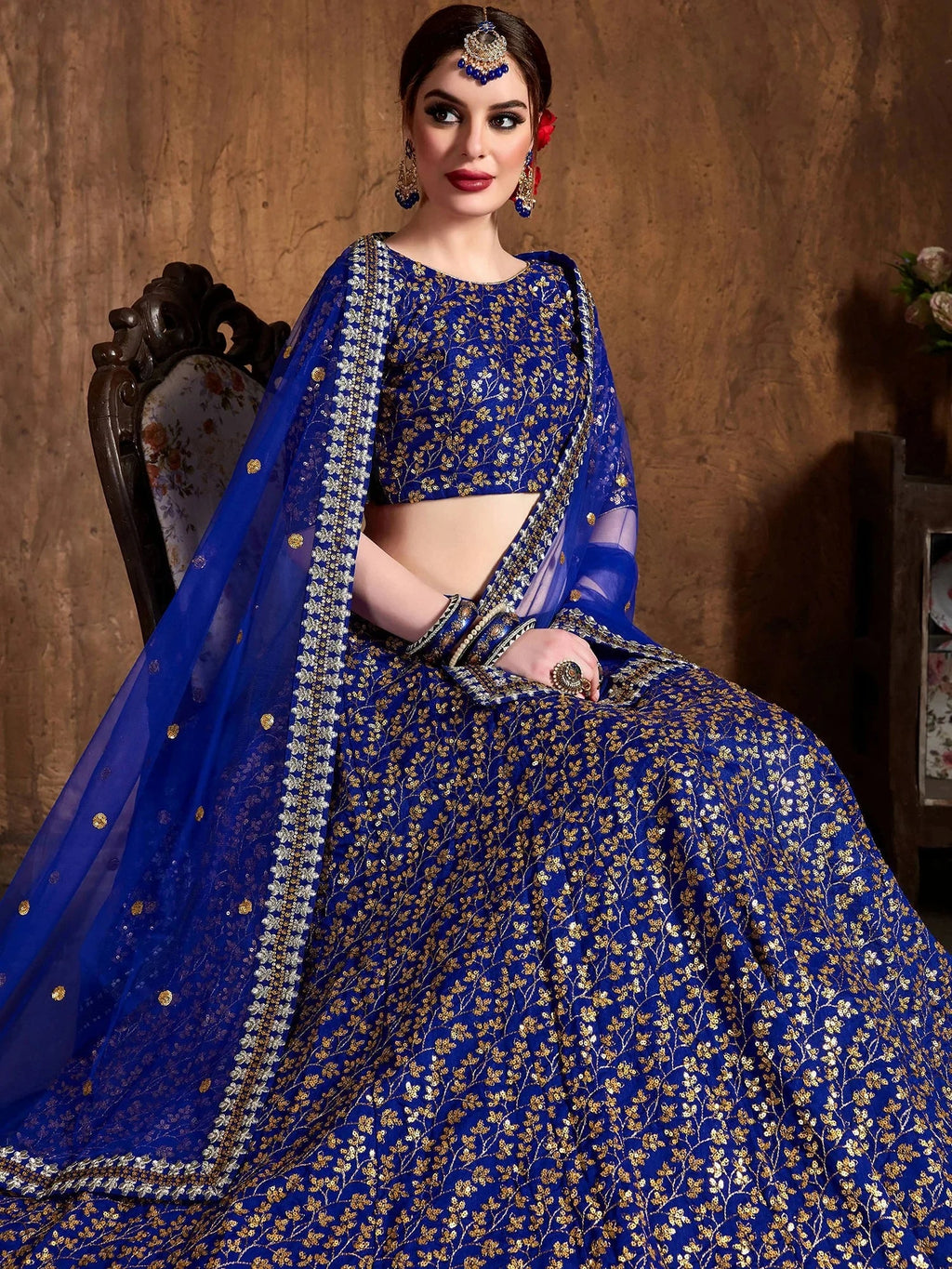 Graceful Blue Sequins Silk Reception Wear Plus Size Lehenga Choli