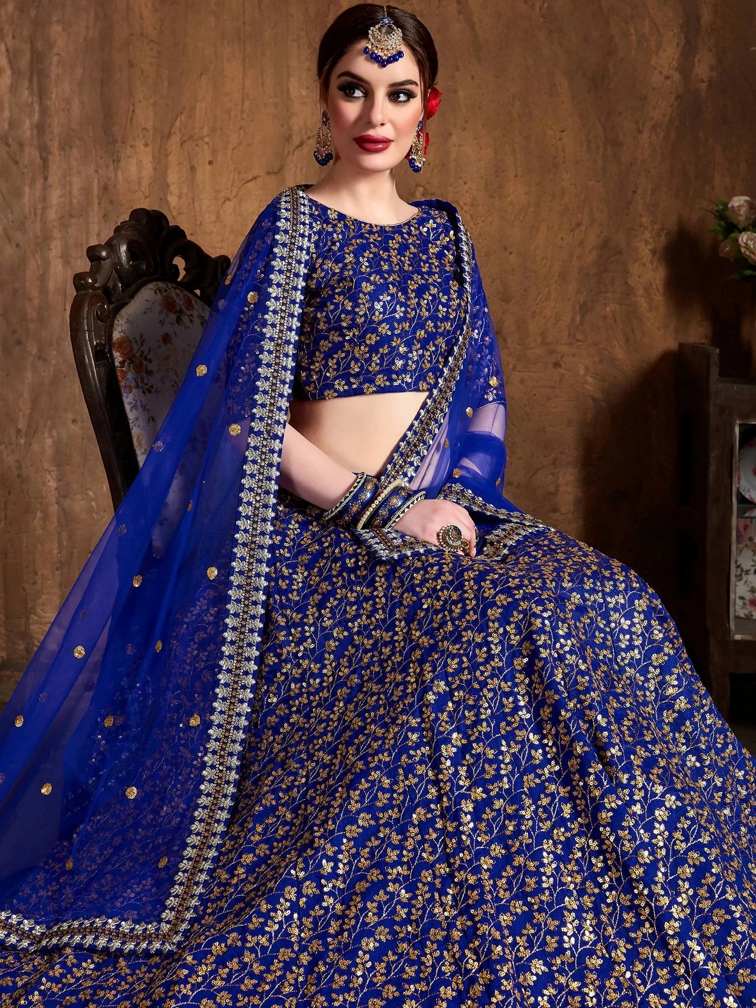 Graceful Blue Sequins Silk Reception Wear Plus Size Lehenga Choli