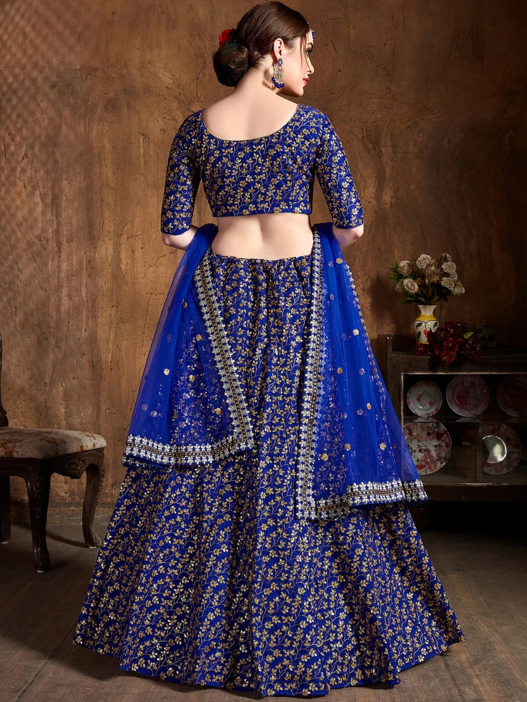 Graceful Blue Sequins Silk Reception Wear Plus Size Lehenga Choli