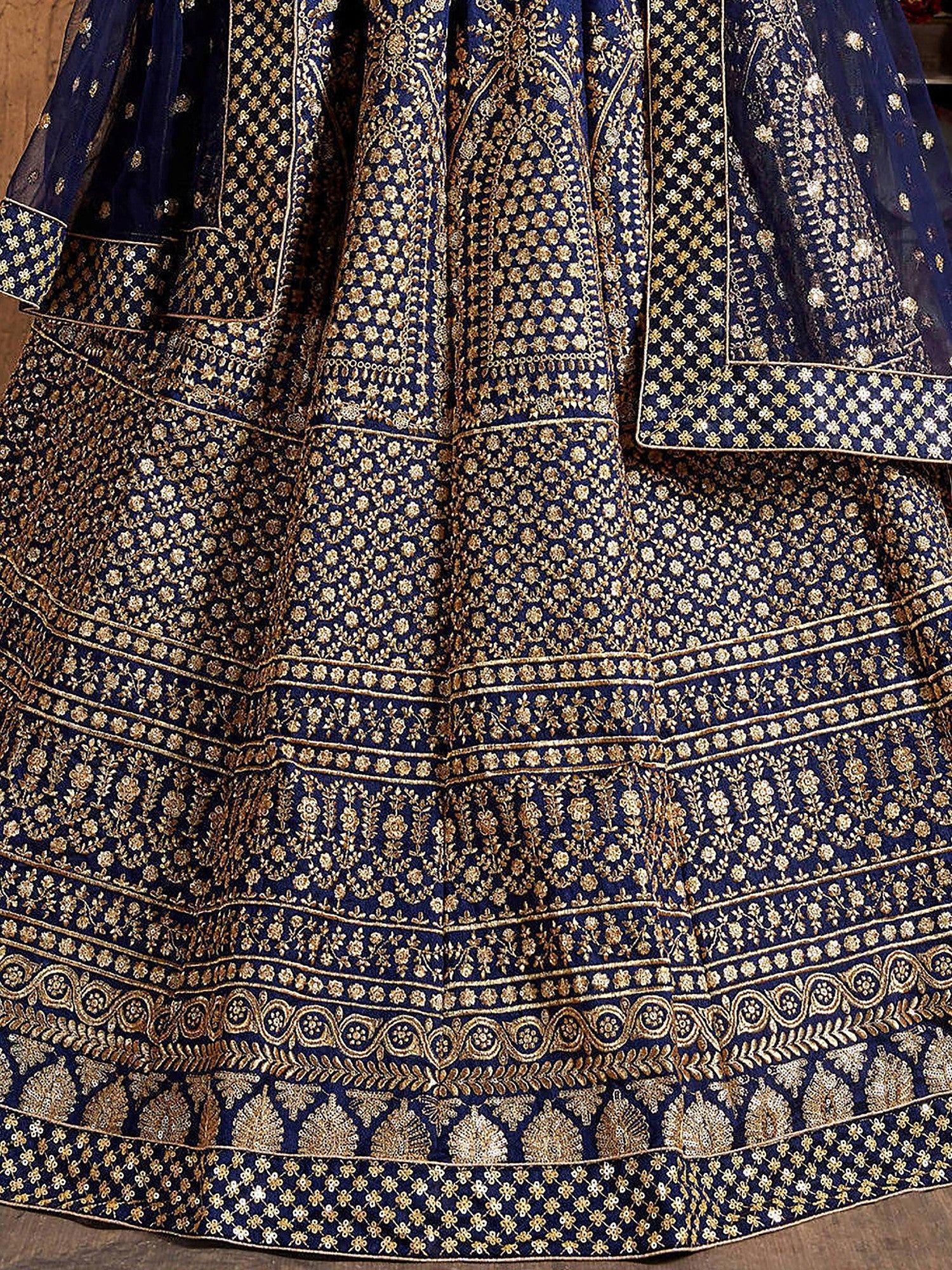 Blue Sequins Raw Silk Wedding Lehenga Choli With Dupatta