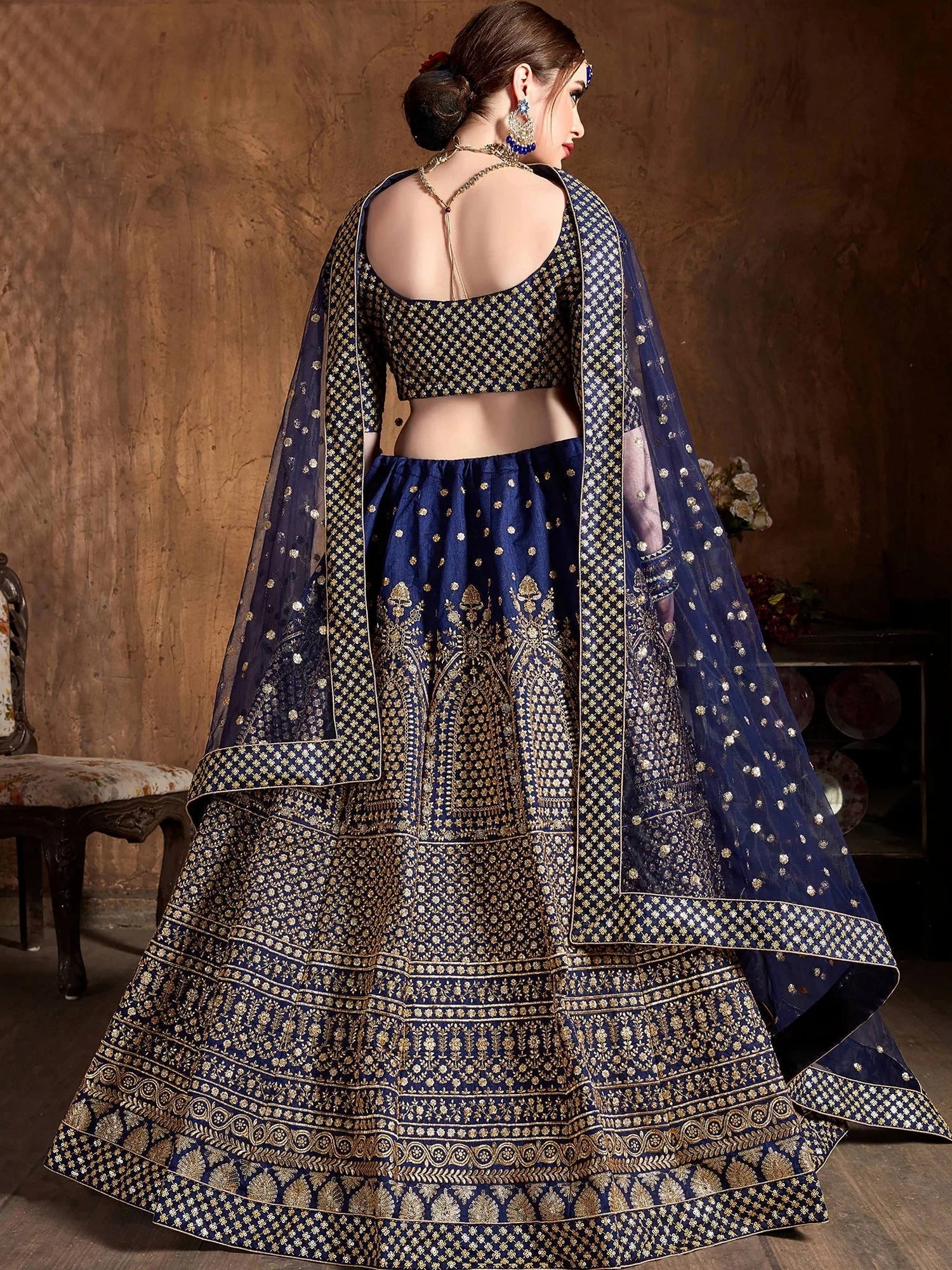 Blue Sequins Raw Silk Wedding Lehenga Choli With Dupatta