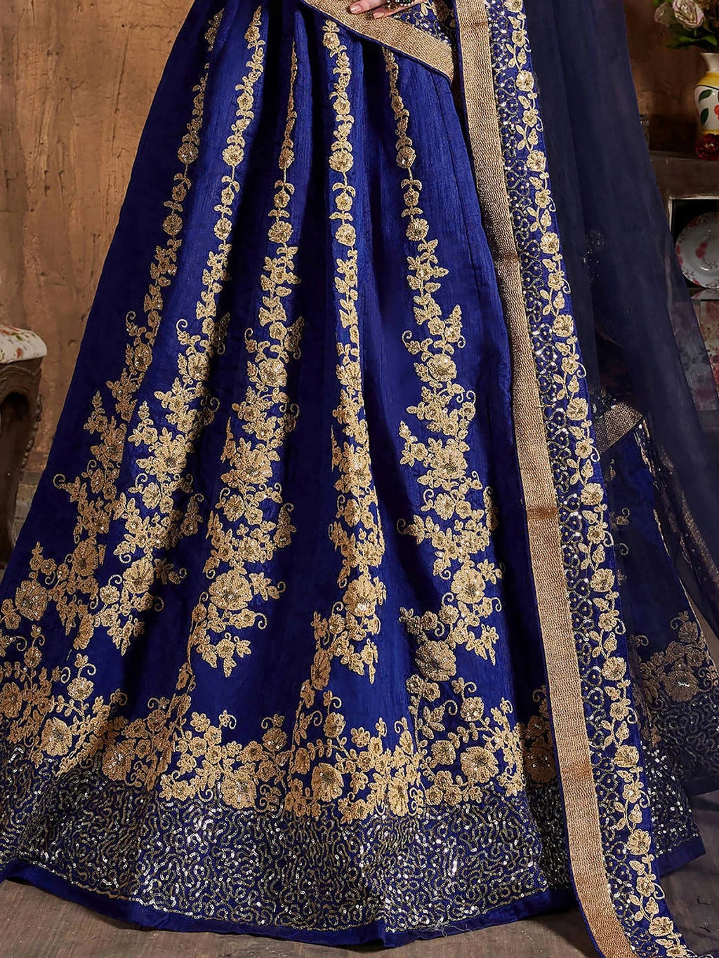 Blue Embroidery Raw Silk Wedding Lehenga Choli With Dupatta