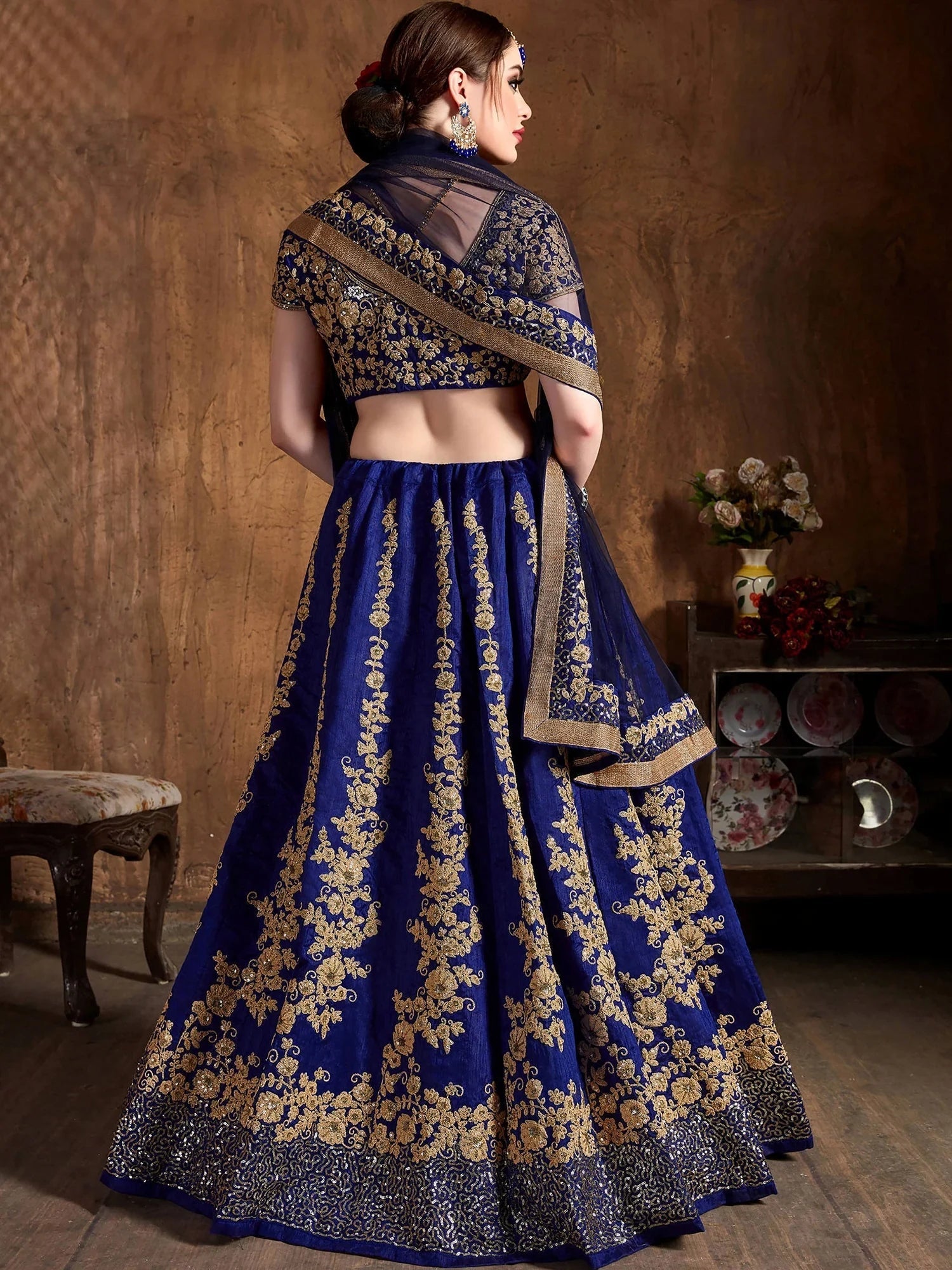 Blue Embroidery Raw Silk Wedding Lehenga Choli With Dupatta