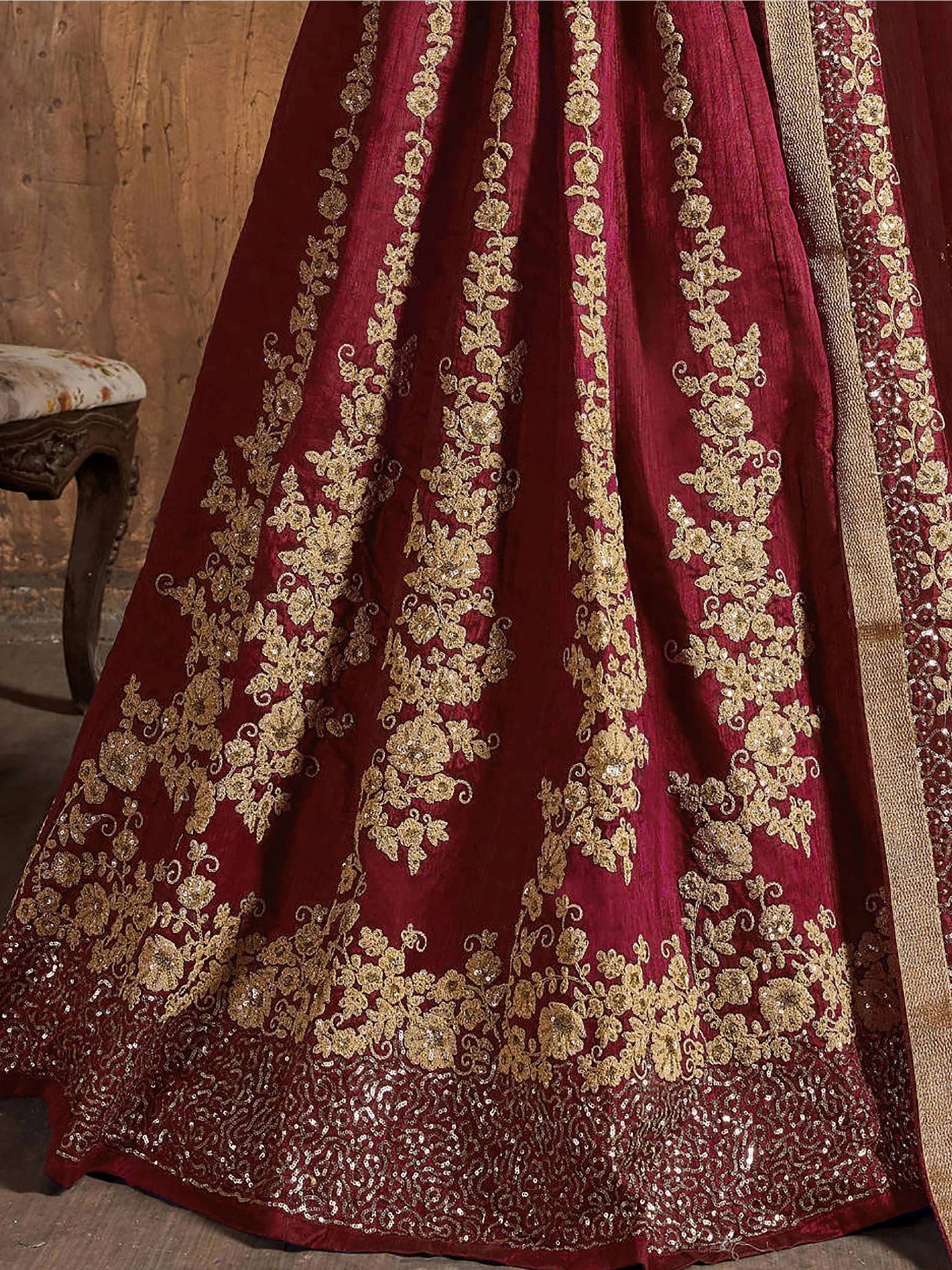 Fantastic Maroon Dori Work Silk Wedding Wear Plus Size Lehenga Choli