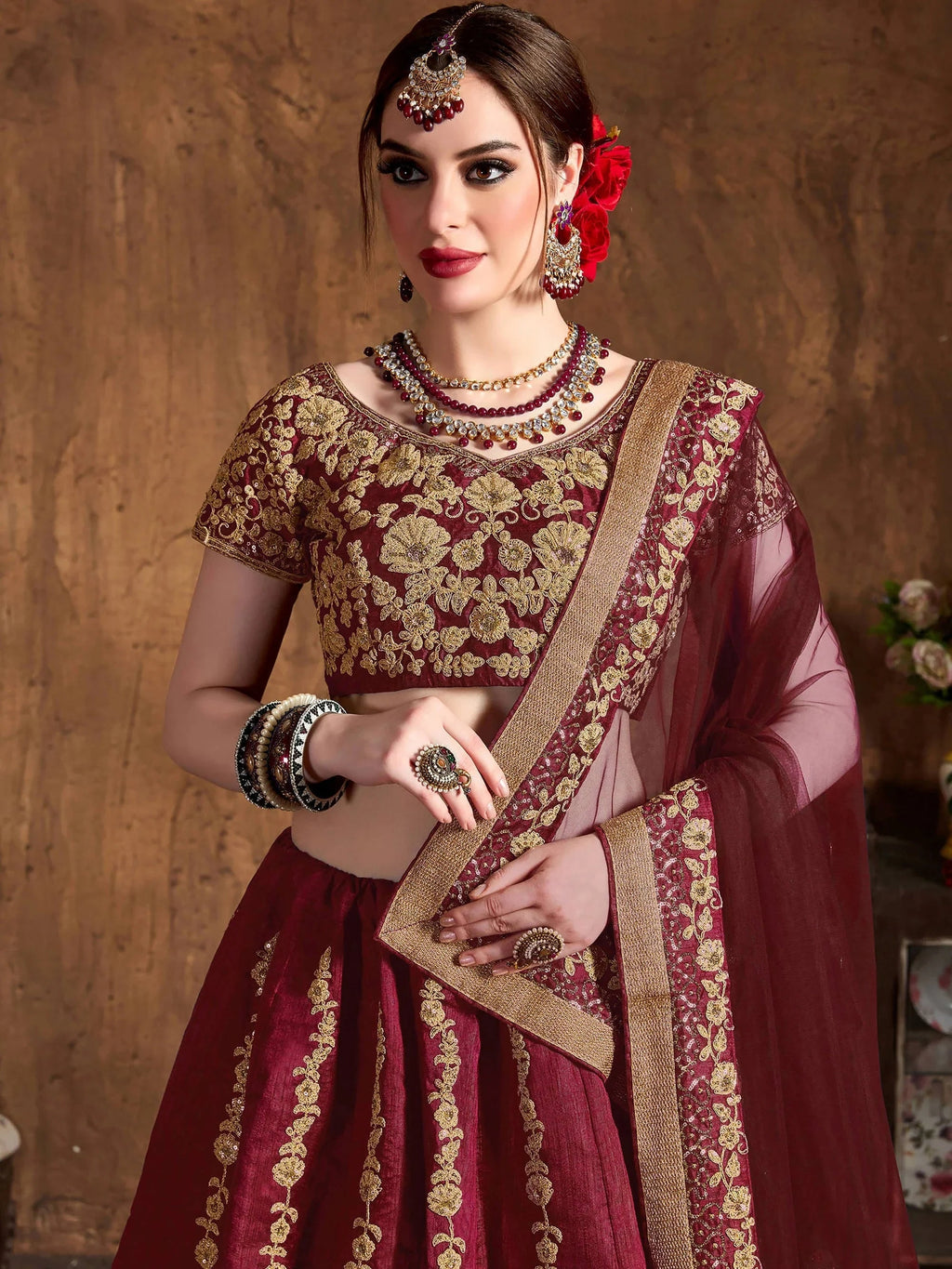 Fantastic Maroon Dori Work Silk Wedding Wear Plus Size Lehenga Choli