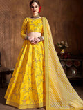 Precious Yellow Embroidered Silk Haldi Wear Plus Size Lehenga Choli