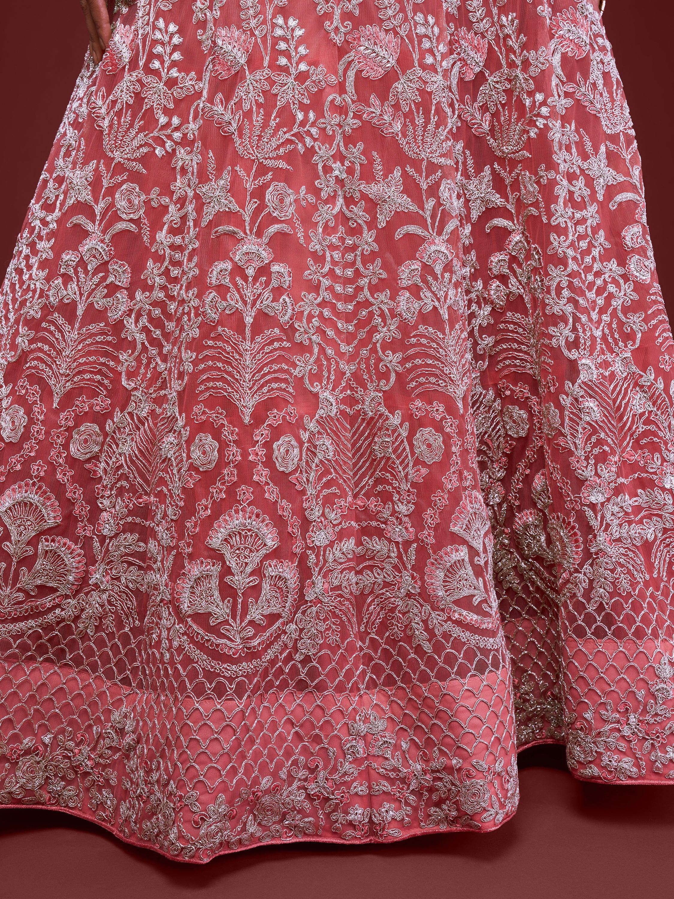 Alluring Pink Dori Work Soft Net Ceremony Wear Lehenga Choli