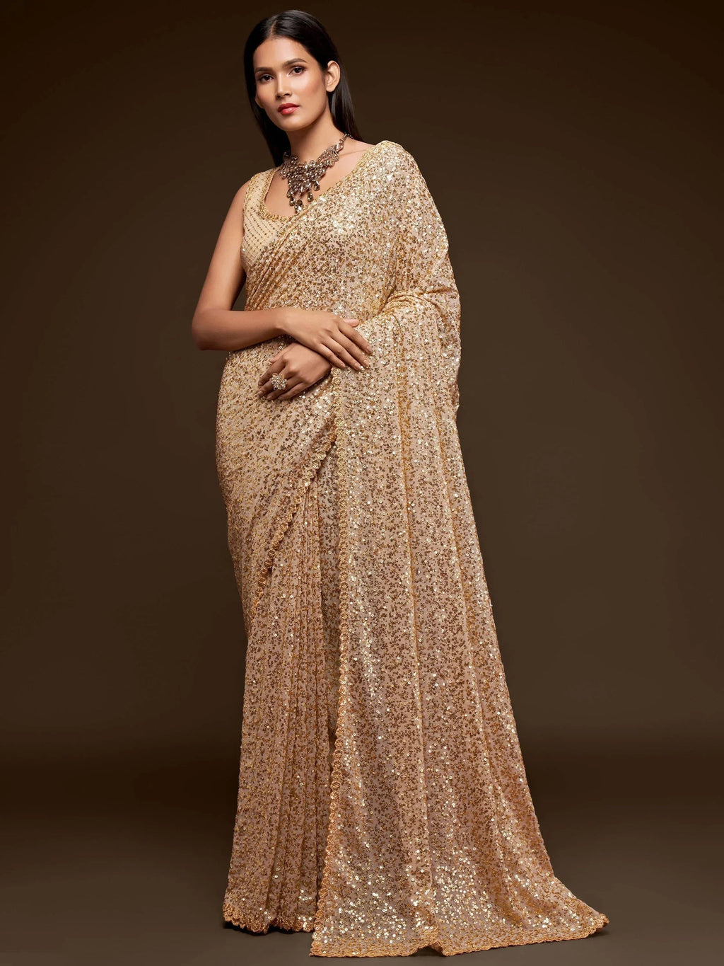 Sabyasachi Mehendi Sequins Party Wear Saree With Blouse