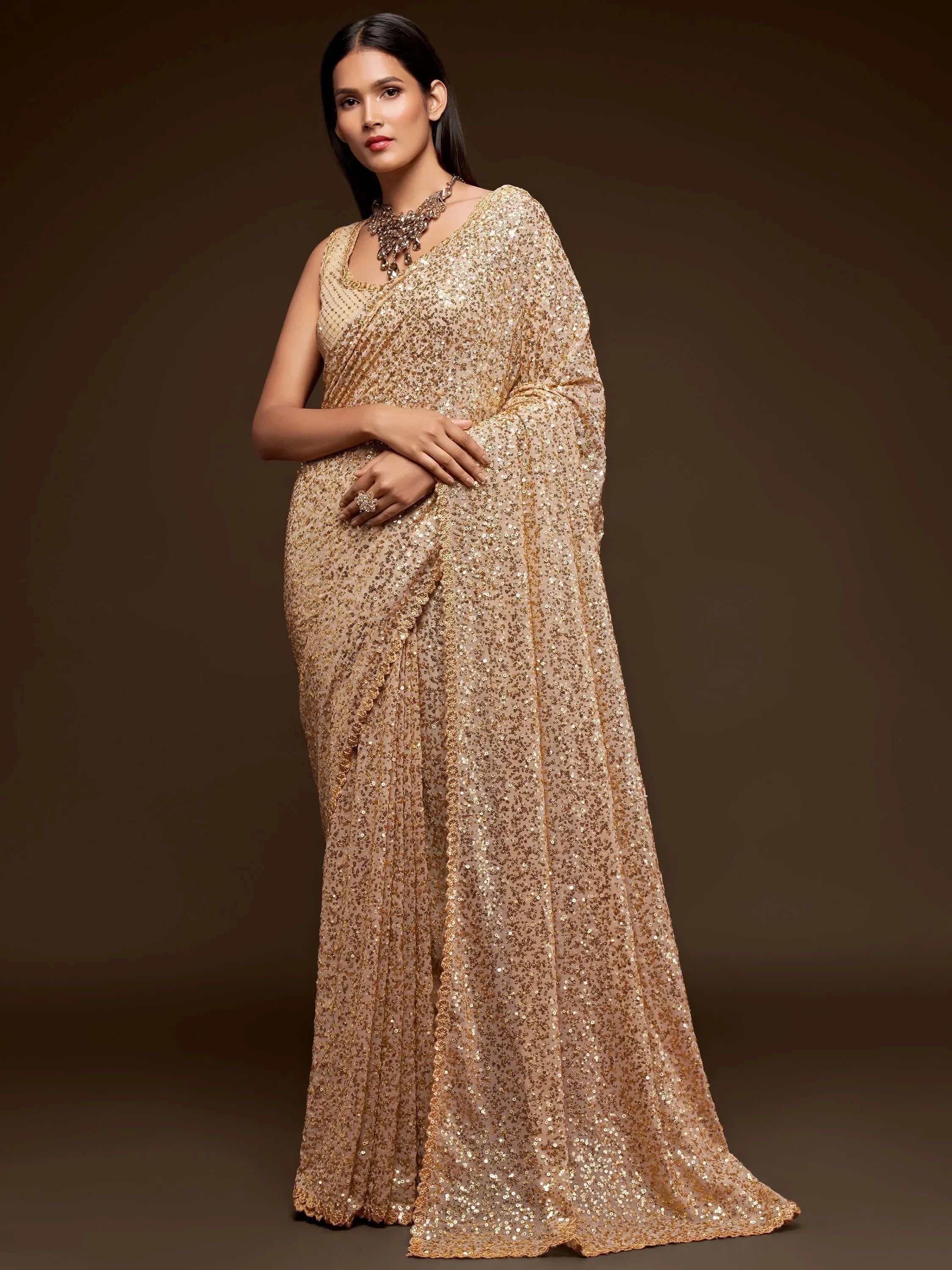 Sabyasachi Mehendi Sequins Party Wear Saree With Blouse