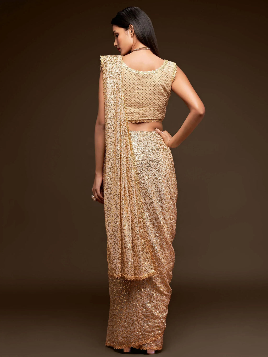 Sabyasachi Mehendi Sequins Party Wear Saree With Blouse