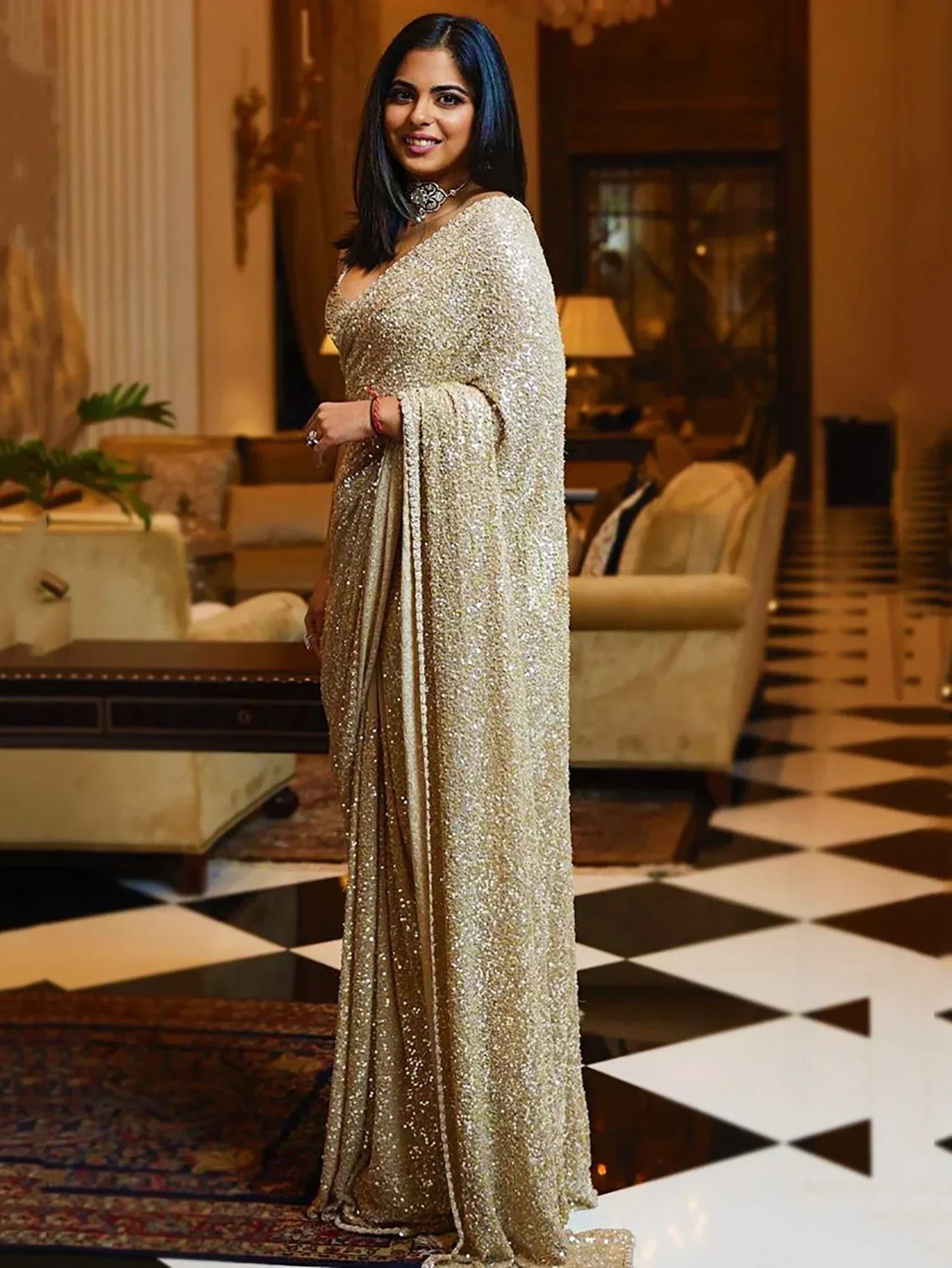 Sabyasachi Mehendi Sequins Party Wear Saree With Blouse