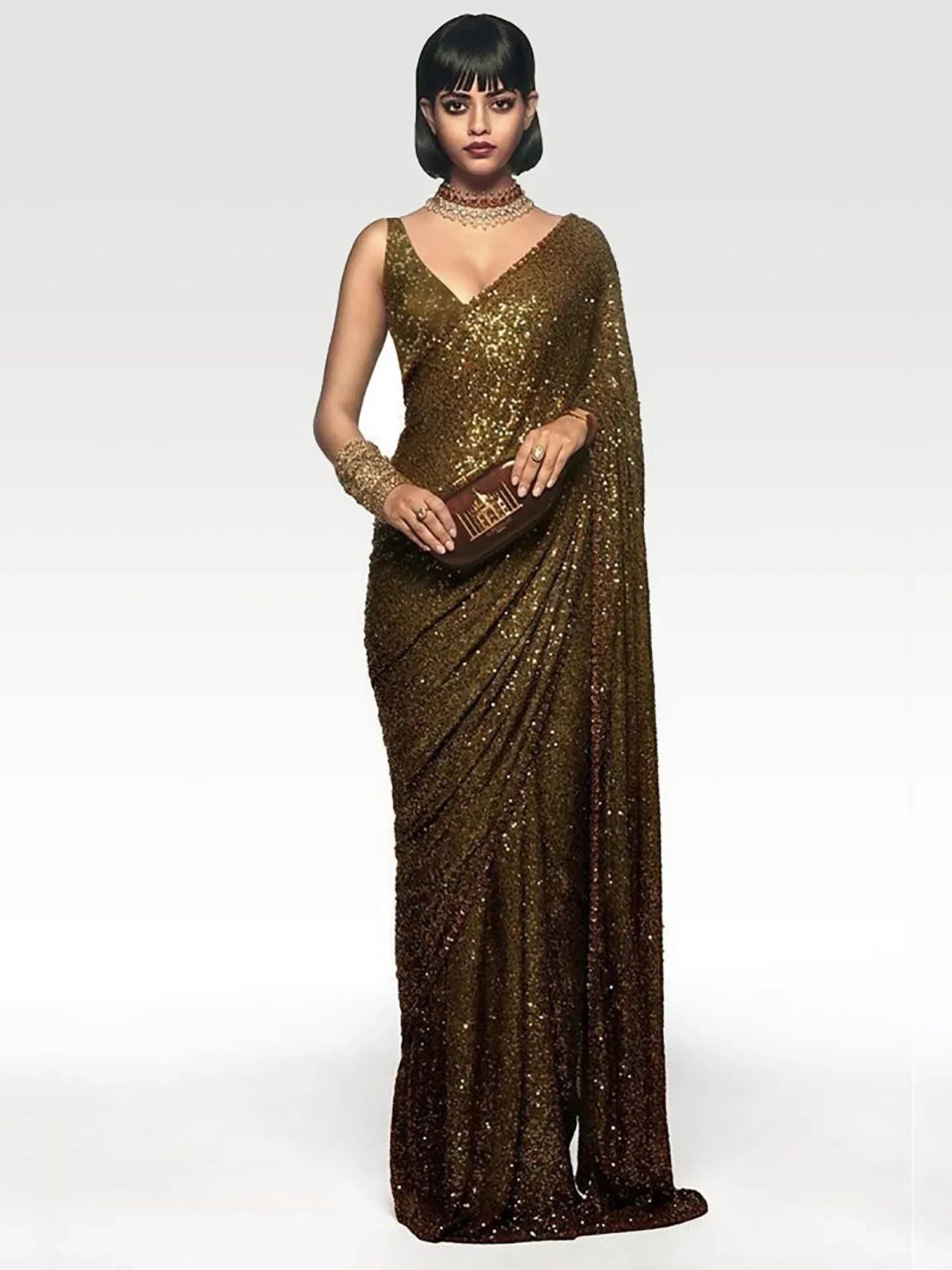 Green Mehendi Sequins Party Wear Saree With Blouse