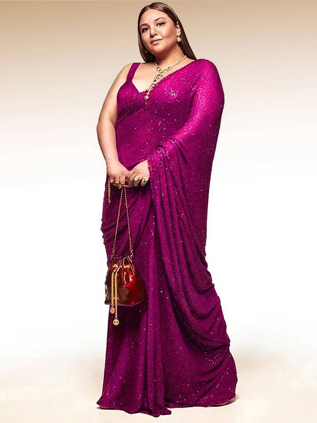 Sabyasachi Pink Sequins Georgette Party Wear Saree With Blouse