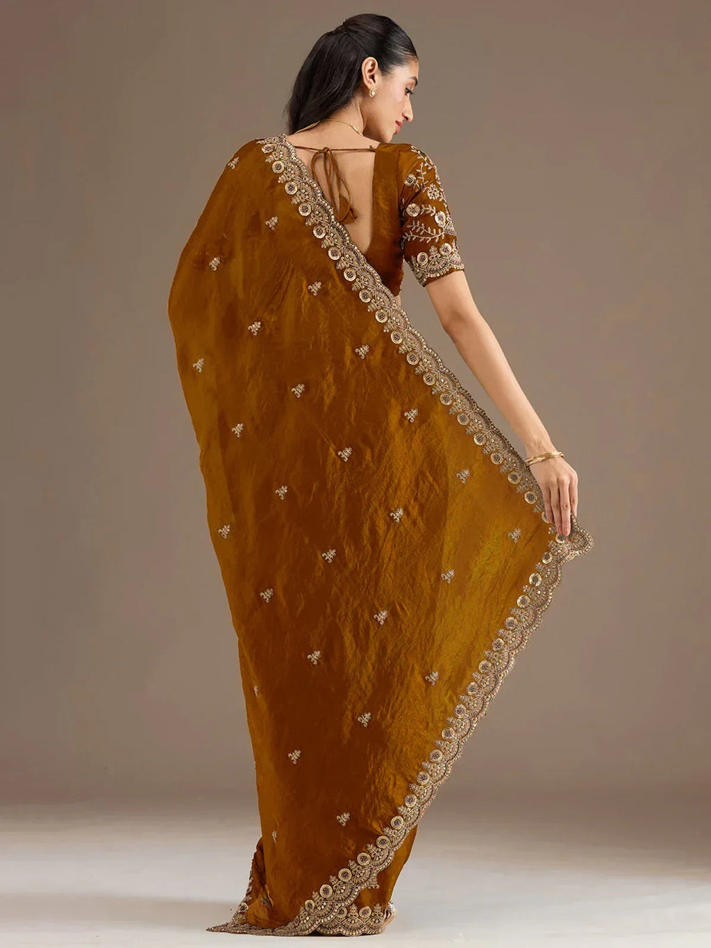 Classic Elegant Embroidered Tissue Silk Party Wear Saree With Blouse