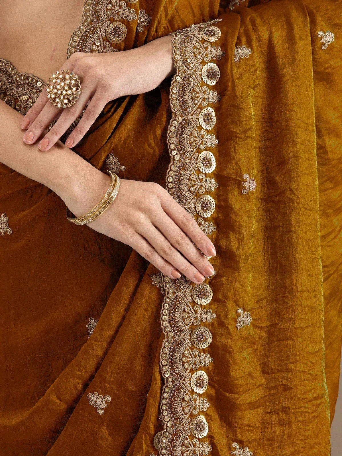 Classic Elegant Embroidered Tissue Silk Party Wear Saree With Blouse