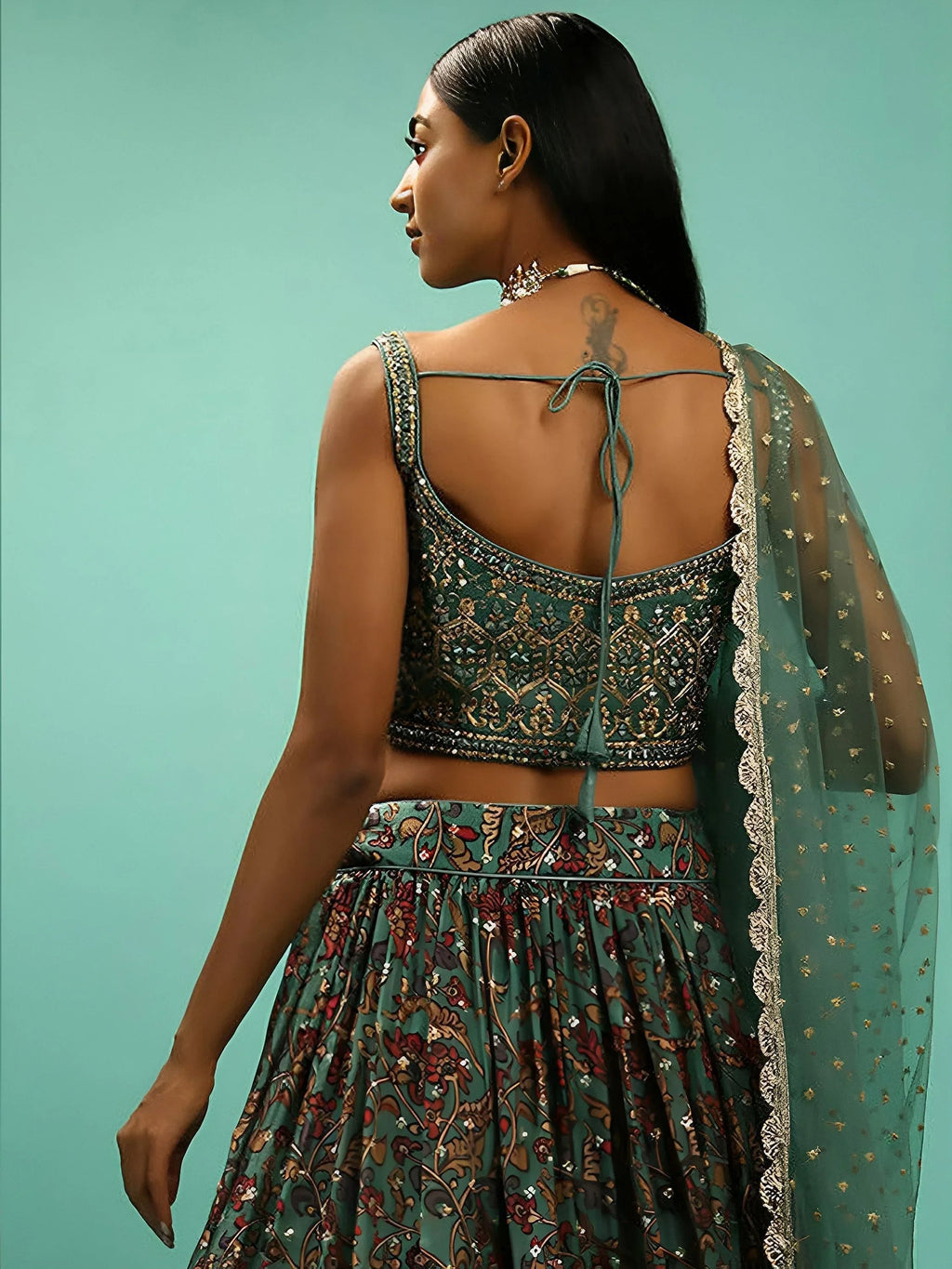Green Wondrous Embroidery Chinon Silk Party Wear Lehenga Choli