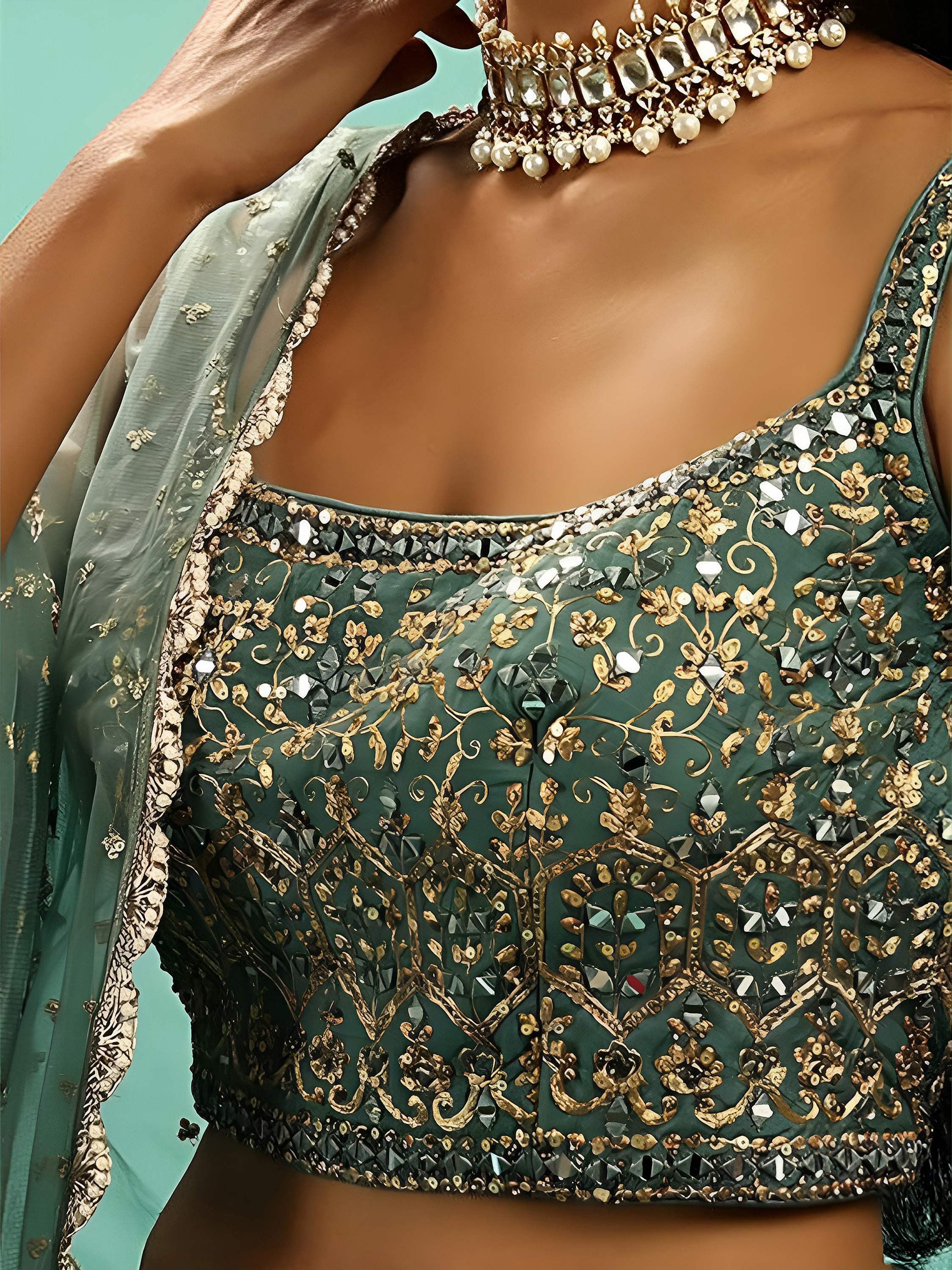 Green Wondrous Embroidery Chinon Silk Party Wear Lehenga Choli