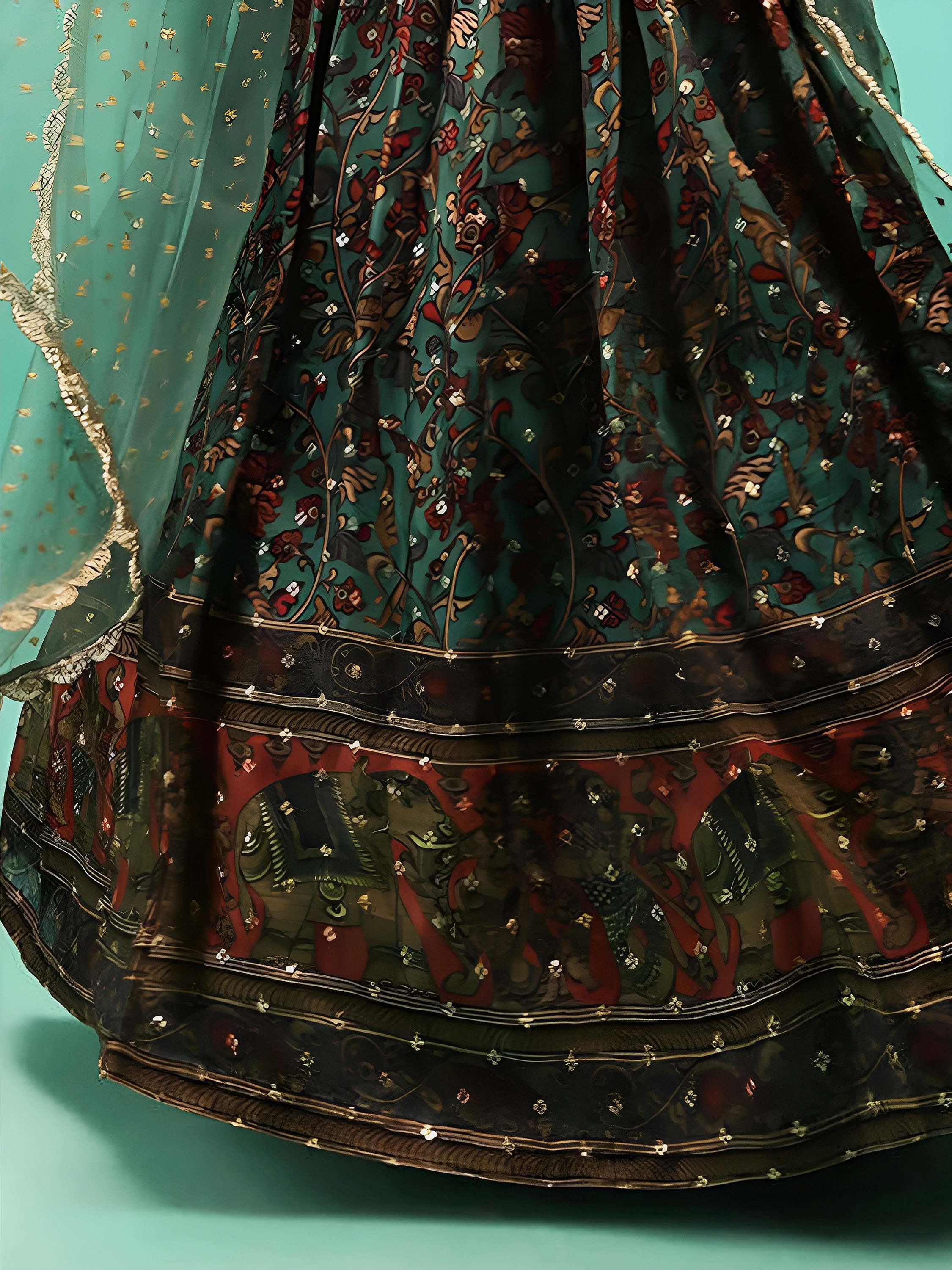 Green Wondrous Embroidery Chinon Silk Party Wear Lehenga Choli