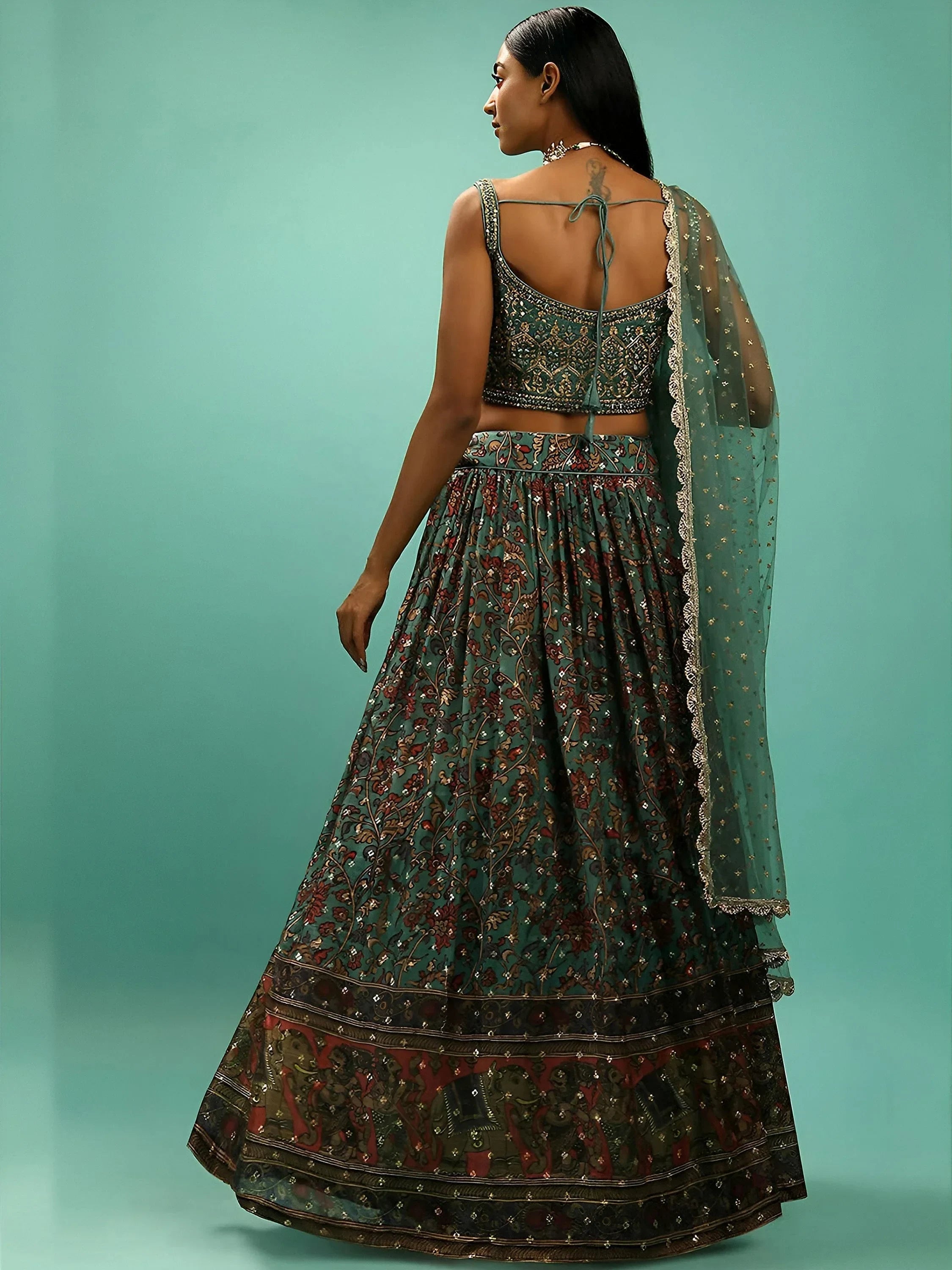 Green Wondrous Embroidery Chinon Silk Party Wear Lehenga Choli