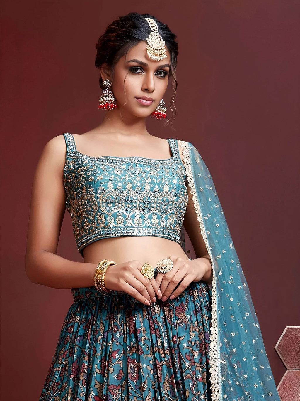 Blue Wondrous Embroidery Chinon Silk Party Wear Lehenga Choli