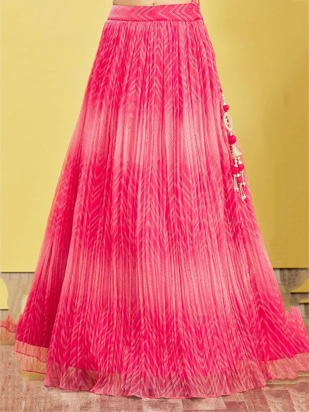 Gorgeous Pink Mirror Work Organza Reception Wear Lehenga Choli