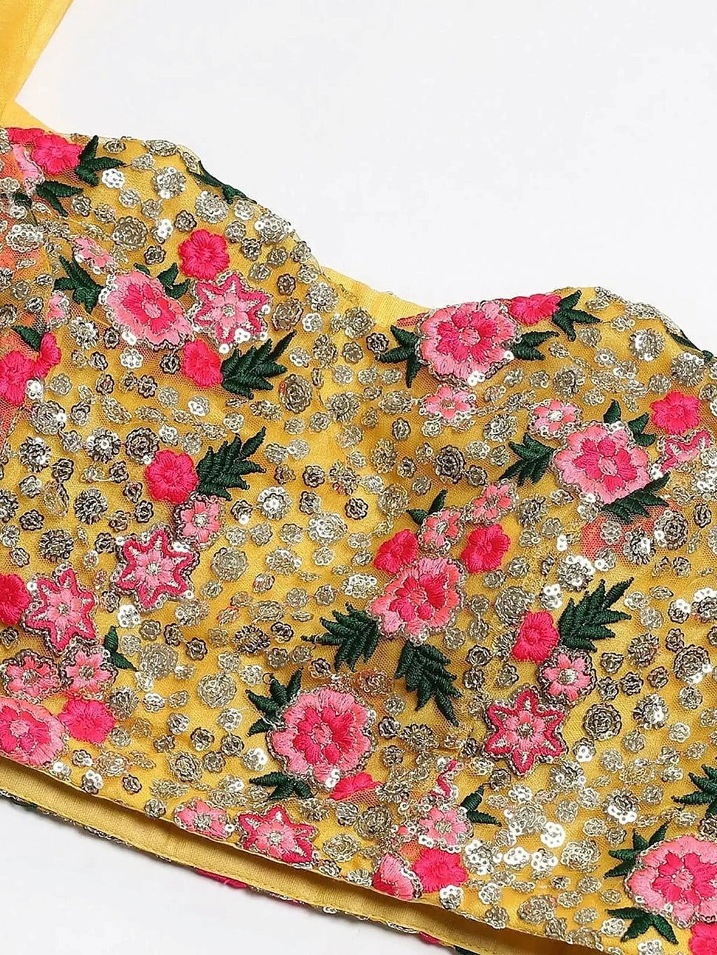 Great Yellow Thread Embroidered Net Haldi Wear Plus Size Lehenga Choli