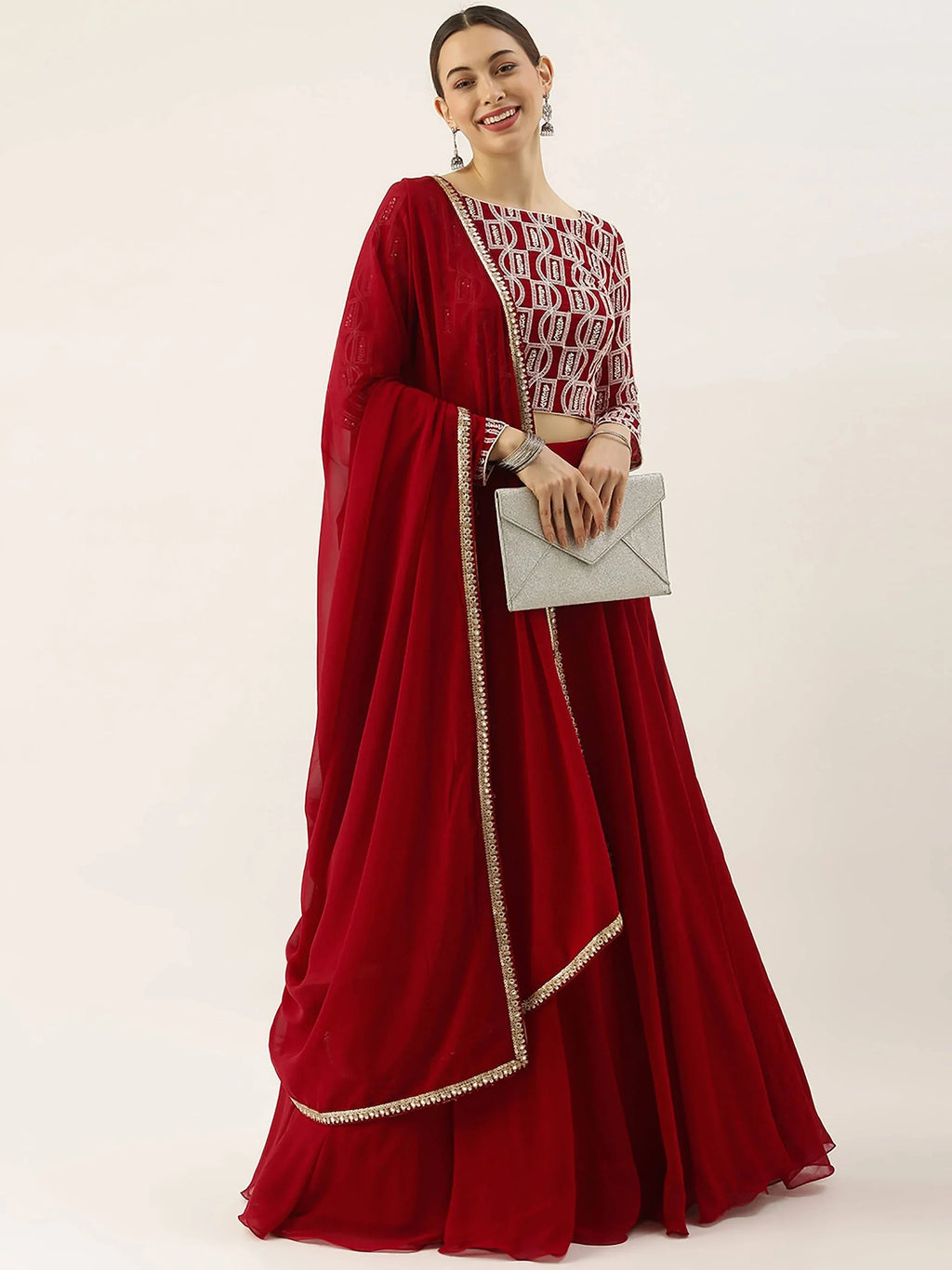 Red Ravishing Sequins Georgette Party Wear Lehenga Choli With Dupatta
