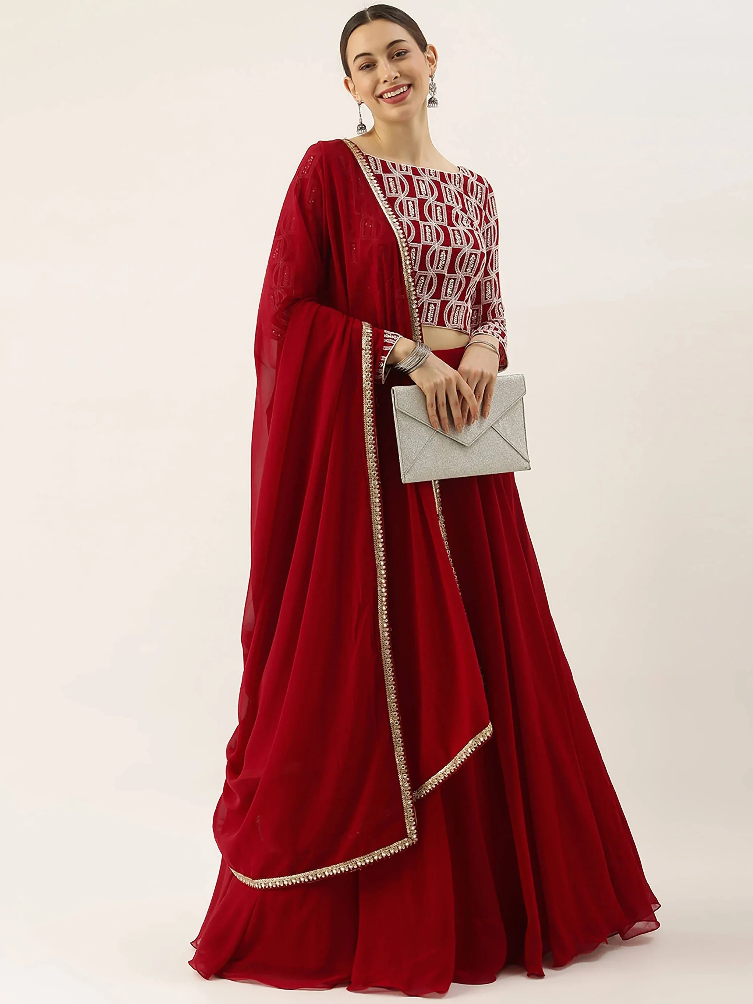 Red Ravishing Sequins Georgette Party Wear Lehenga Choli With Dupatta