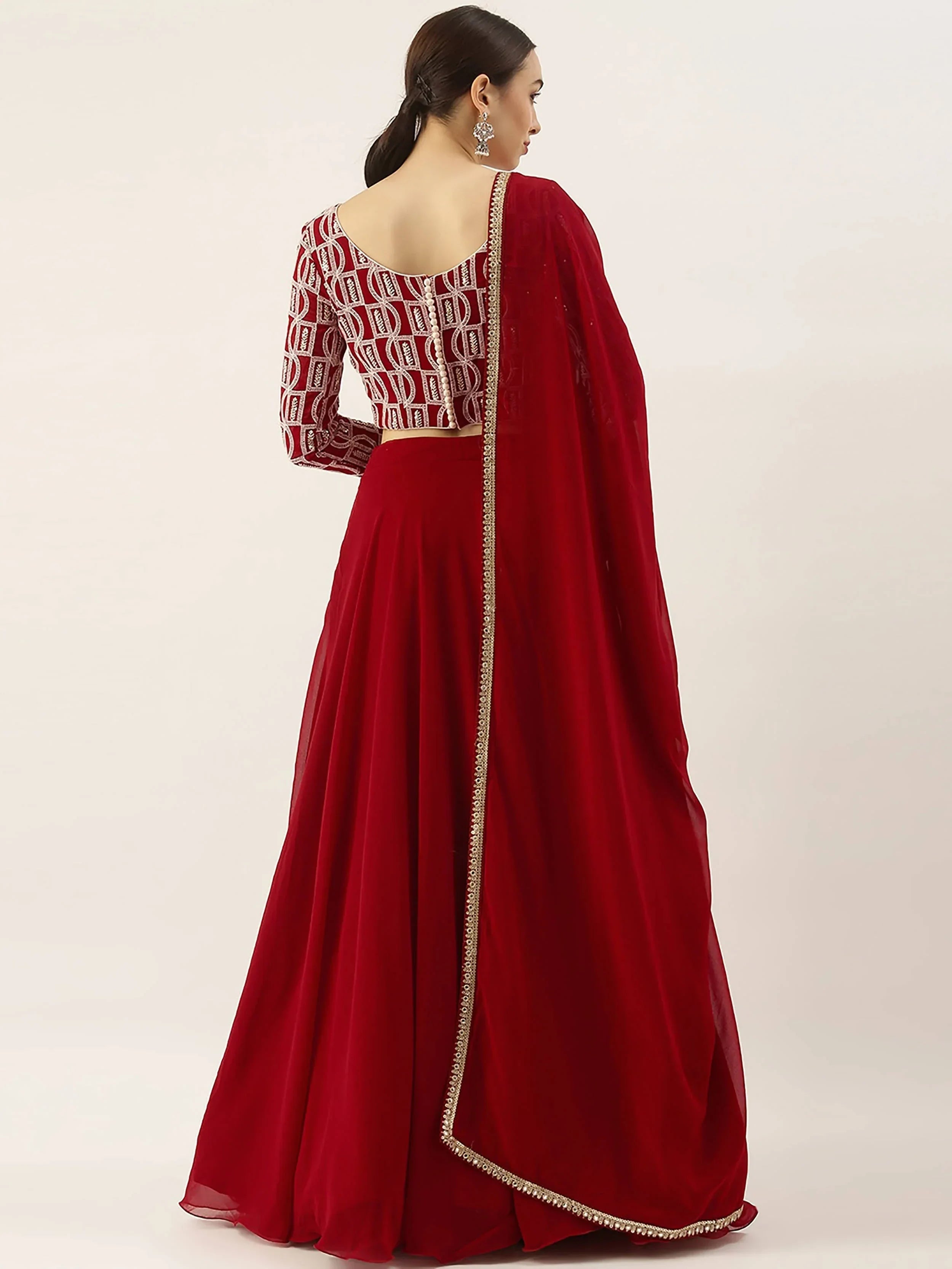 Red Ravishing Sequins Georgette Party Wear Lehenga Choli With Dupatta