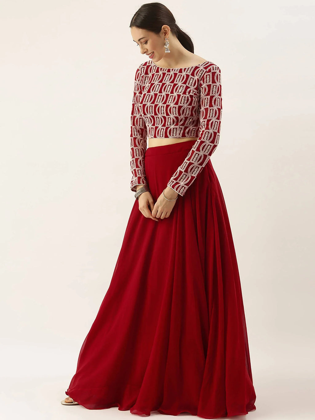 Red Ravishing Sequins Georgette Party Wear Lehenga Choli With Dupatta