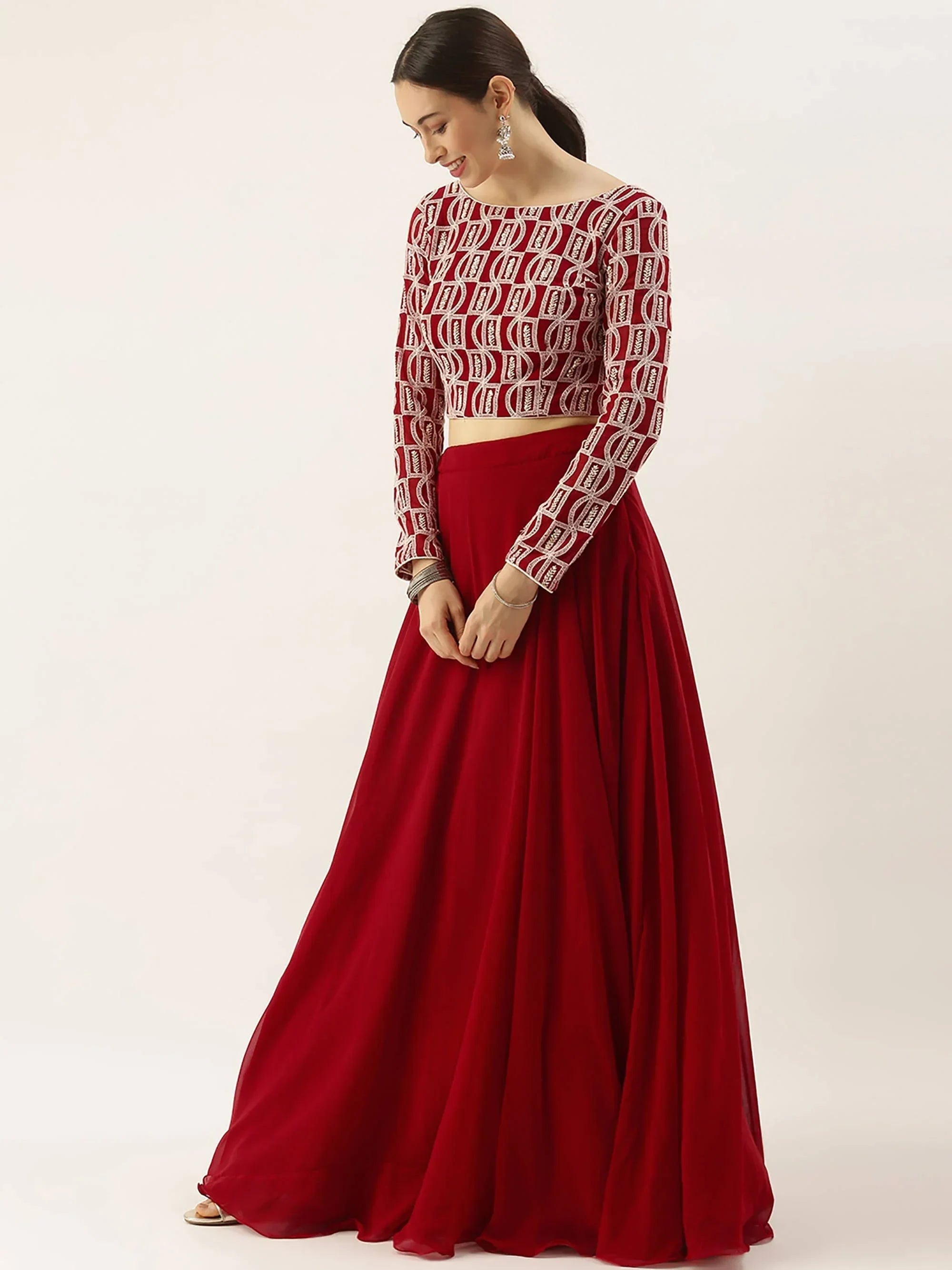 Red Ravishing Sequins Georgette Party Wear Lehenga Choli With Dupatta