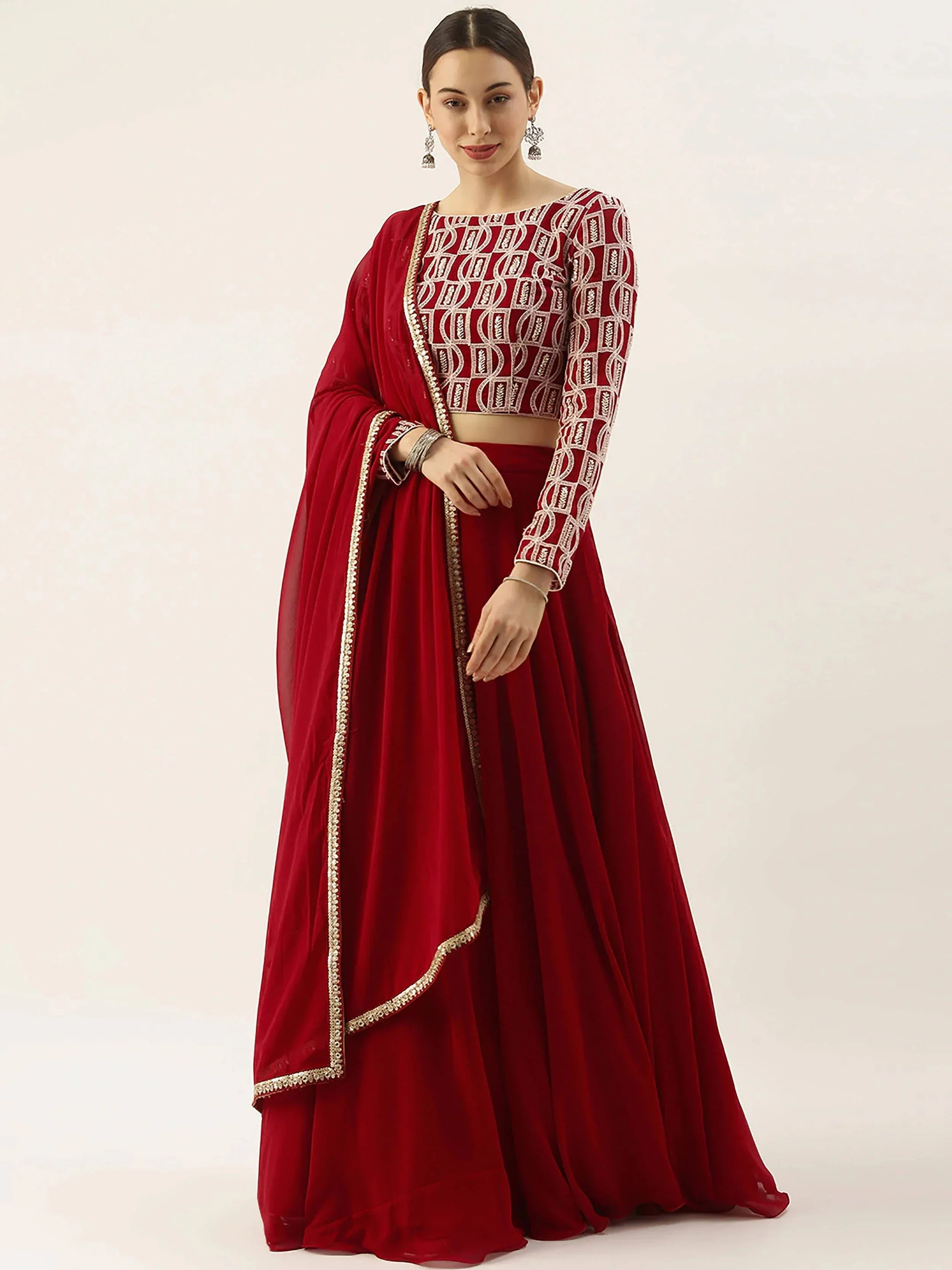Red Ravishing Sequins Georgette Party Wear Lehenga Choli With Dupatta