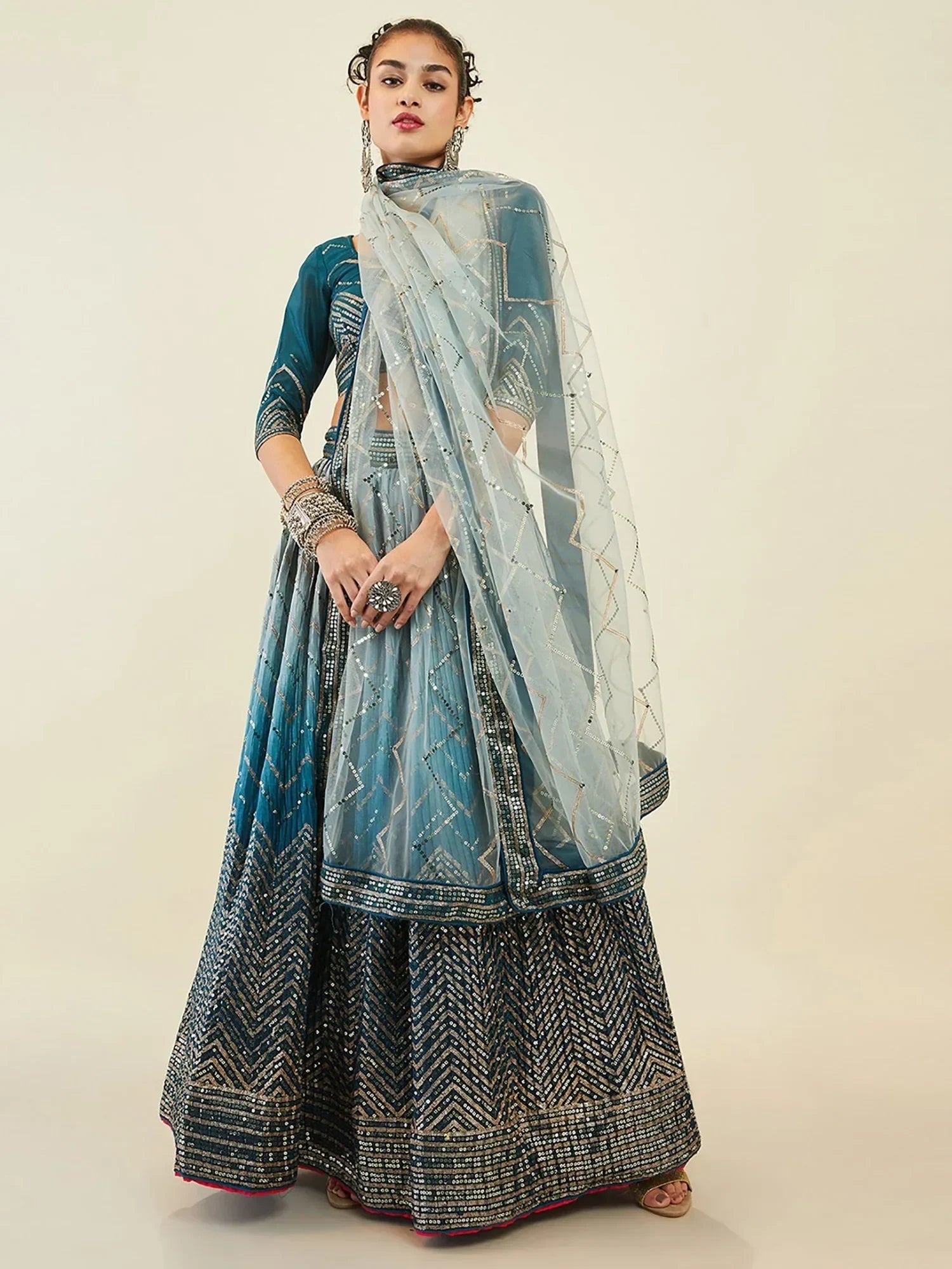 Blue Enchanting Sequins Art Silk Reception Wear Lehenga Choli