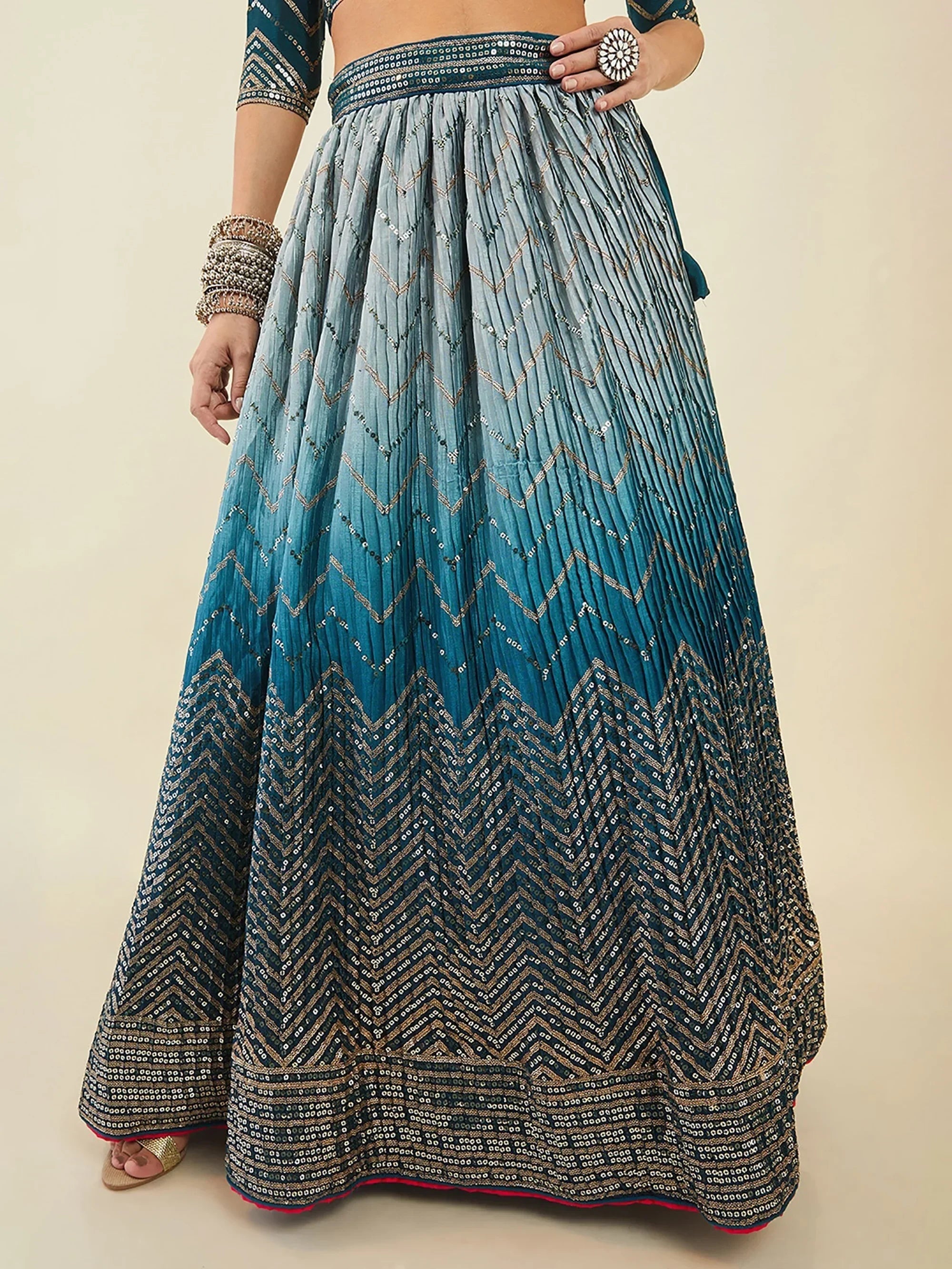 Blue Enchanting Sequins Art Silk Reception Wear Lehenga Choli