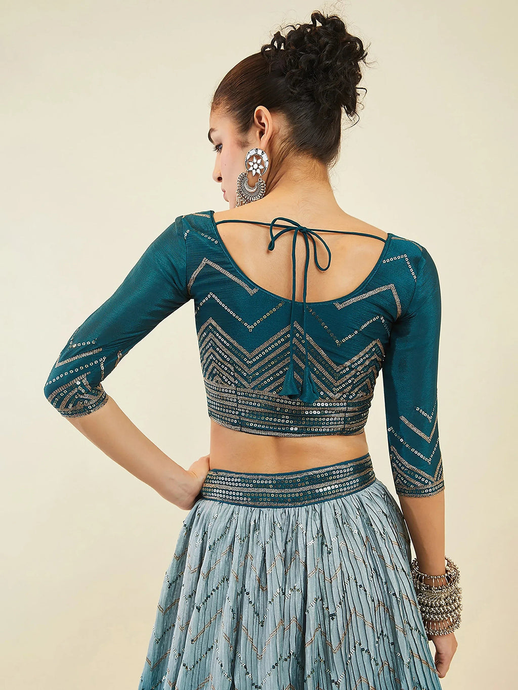 Blue Enchanting Sequins Art Silk Reception Wear Lehenga Choli
