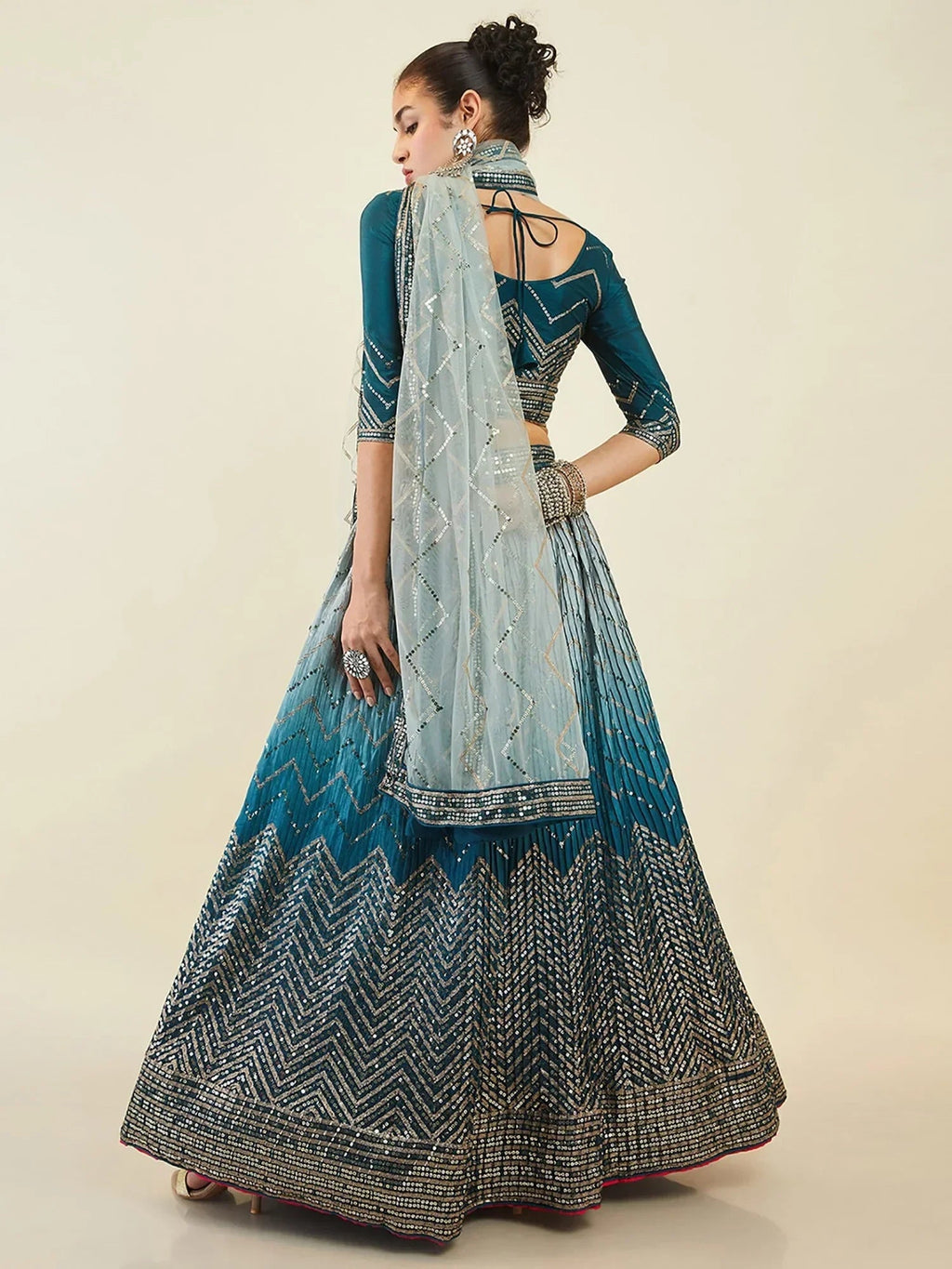 Blue Enchanting Sequins Art Silk Reception Wear Lehenga Choli