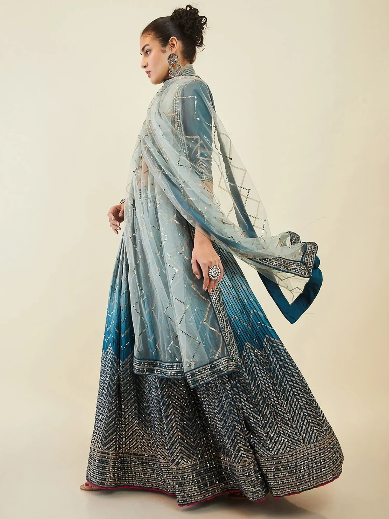 Blue Enchanting Sequins Art Silk Reception Wear Lehenga Choli